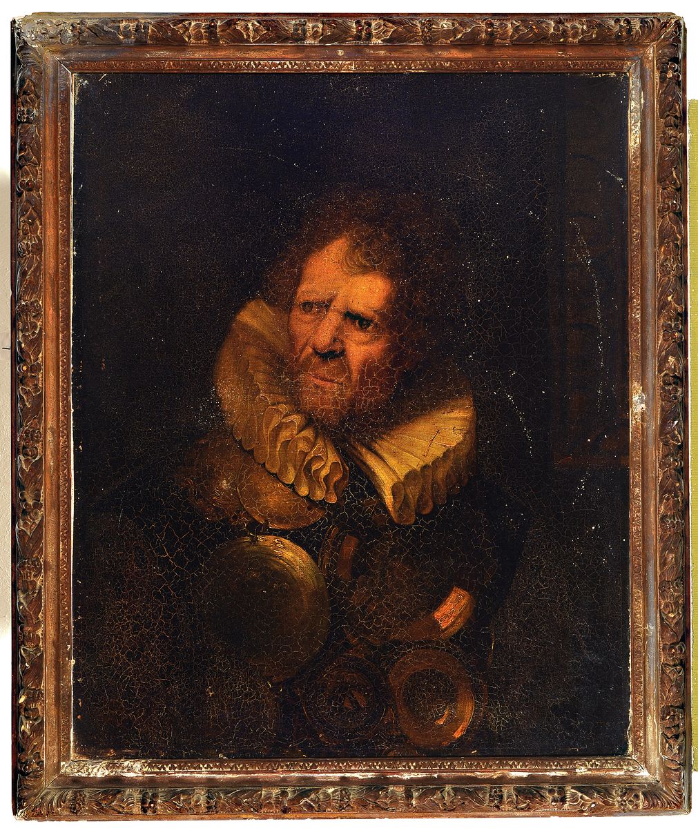 Detail k: Unbekannter Maler des 19. Jh., Porträt eines Mannes mit Harnisch und Spitzenkragen, Öl/Lwd, rest., doubl., ca. 80x65cm, R. ca. 94x78cm, dieser ...