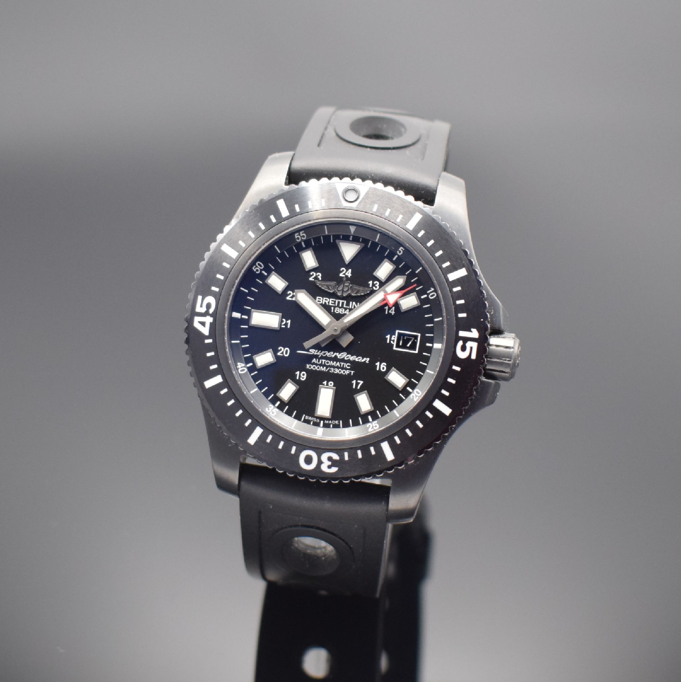 BREITLING Herrenarmbanduhr Superocean II 44 Special Referenz M1739313/BE92, Automatik, DLC beschichtetes Edelstahlgeh. inkl. orig. Kautschukband m. ...