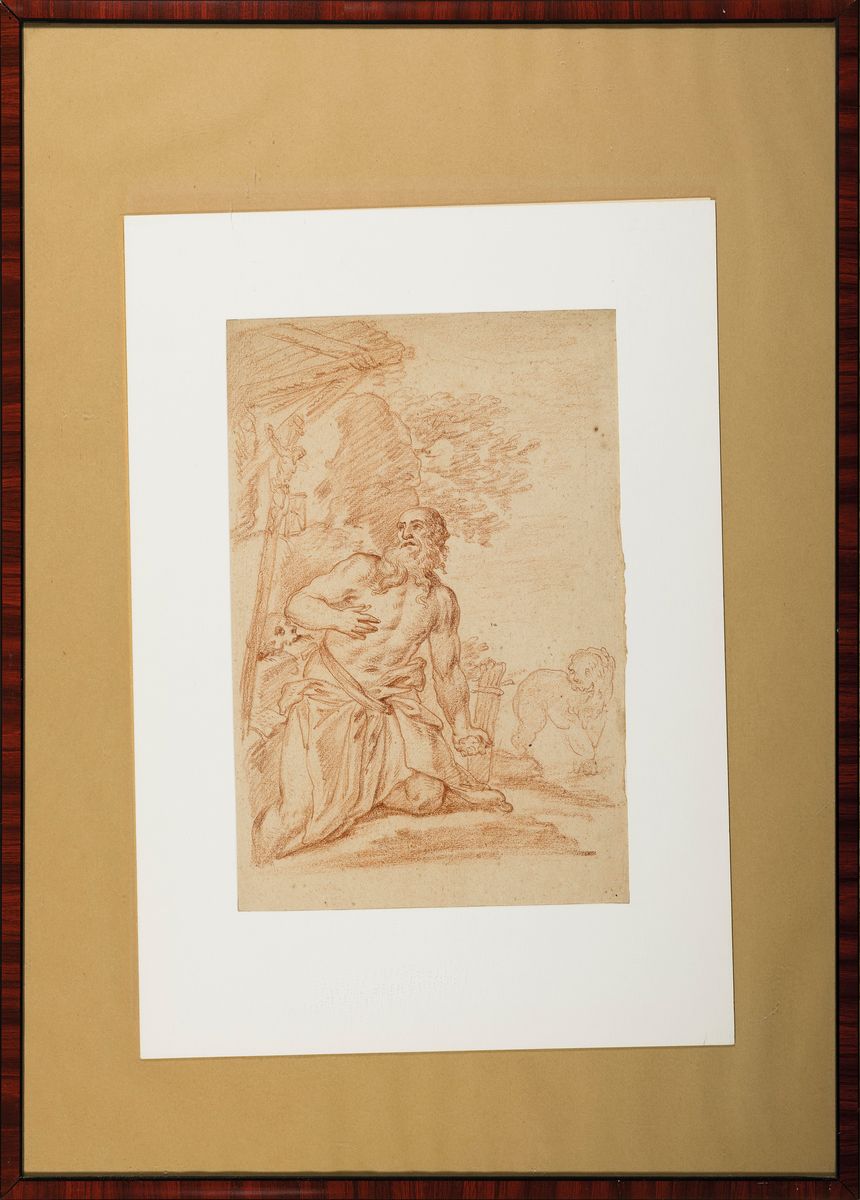 Detail l: Zuschreibung: Christian Bernhard Rode (1725-1797), 2 Zeichnungen, Rötel auf Papier, Hieronymus als Asket und Figurengruppe wohl als Teil einer ...