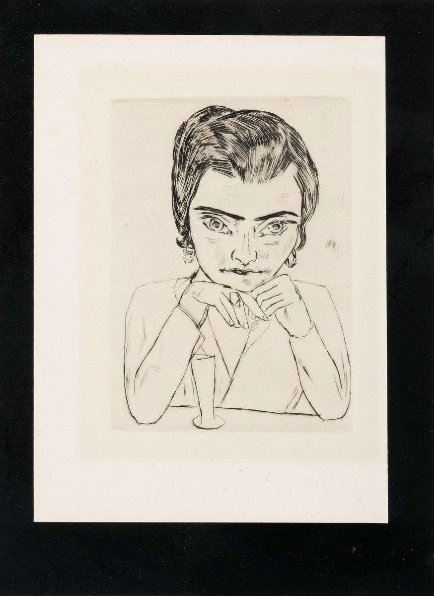 Max Beckmann, 1884-1950, Bildnis Naila mit aufgestützten Armen, Radierung von 1923, Lichtrand, ca. 21x15cm, u.Gl., R. ca. 55x45cm