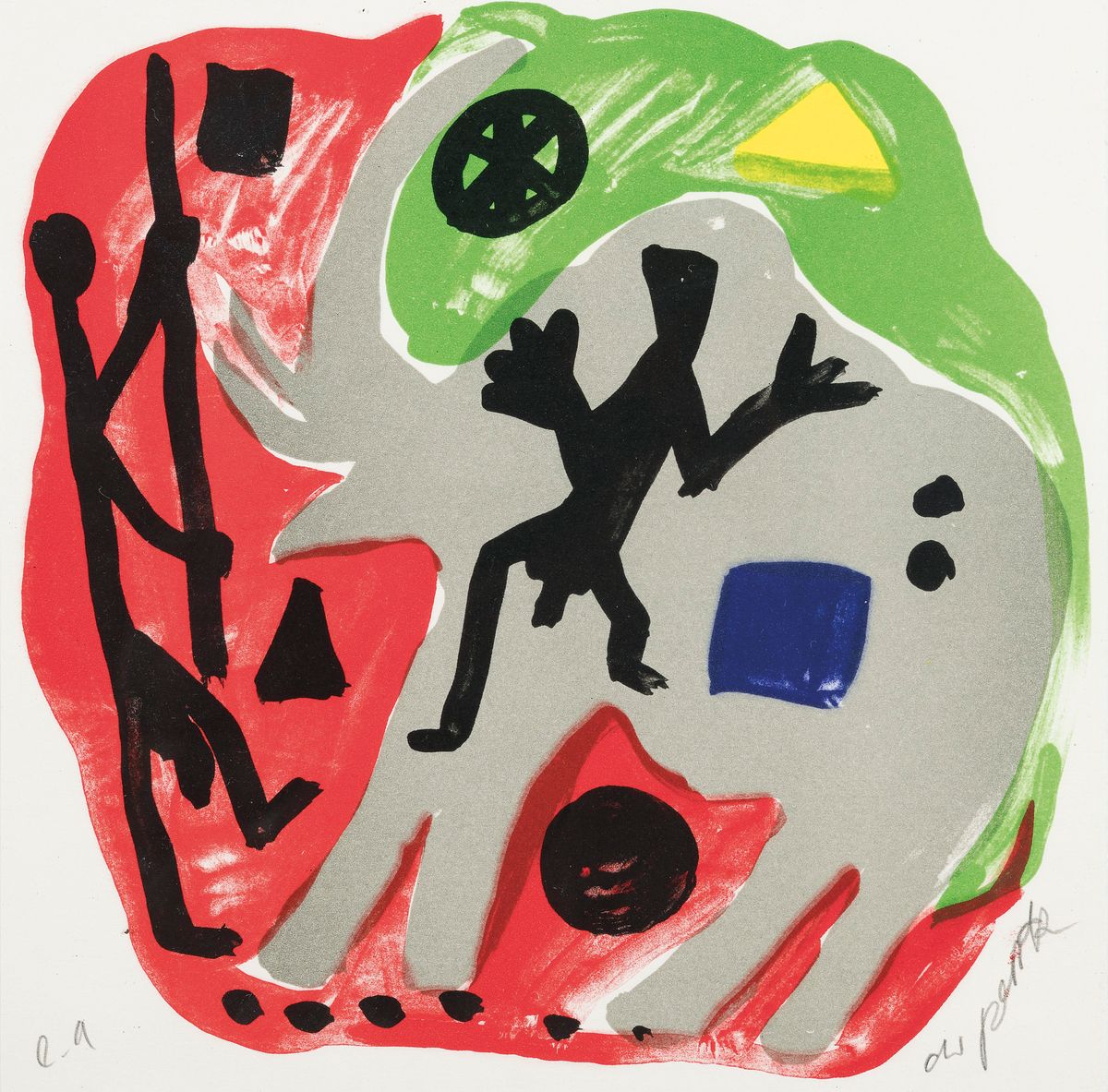 A.R. Penck, 1939-2017, 3 Farblithographien aus der Kopenhagen Suite II von 1995, alle handsigniert, alle bez. e.a., je ca. 26x25.5cm, unter Glas, in ...