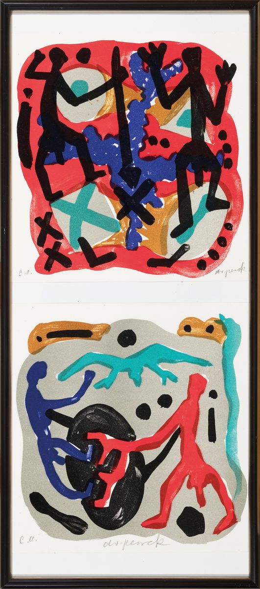 Detail m: A.R. Penck, 1939-2017, 3 Farblithographien aus der Kopenhagen Suite II von 1995, alle handsigniert, alle bez. e.a., je ca. 26x25.5cm, unter Glas, in ...