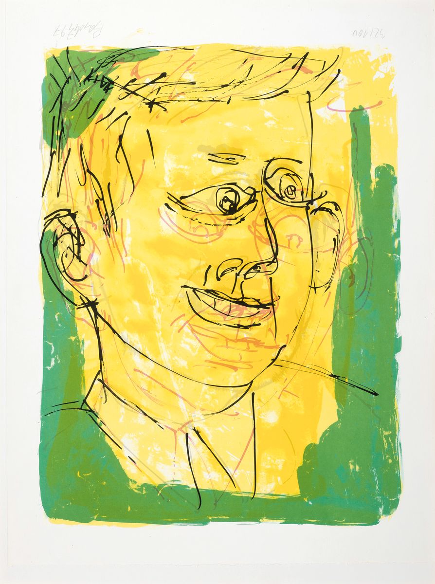 Georg Baselitz, geb. 1938, Dreimalportrait, Farblithographie von 1997, handsigniert und dat., num. 32/100, ca. 65x48cm, u.Gl., R. ca. 81x61cm