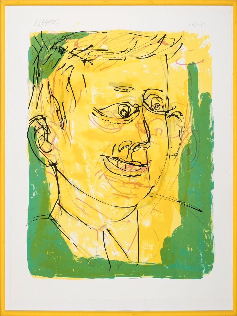 Detail k: Georg Baselitz, geb. 1938, Dreimalportrait, Farblithographie von 1997, handsigniert und dat., num. 32/100, ca. 65x48cm, u.Gl., R. ca. 81x61cm