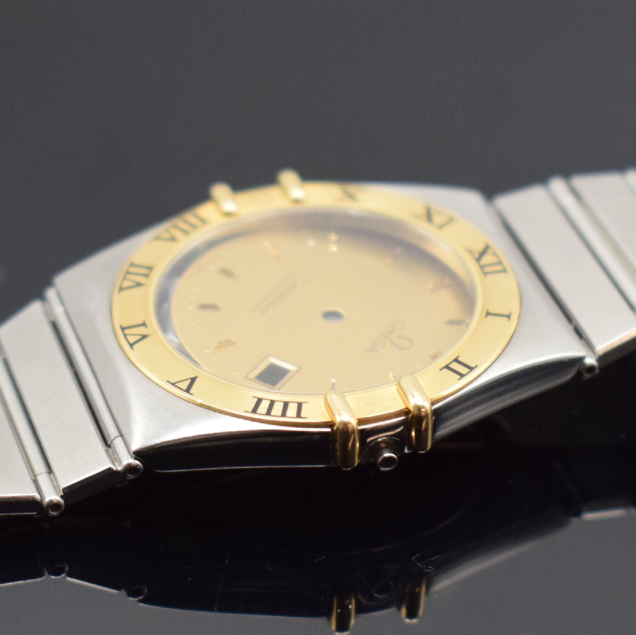 Detail d: OMEGA Constellation Gehäuse und Band inklusiveZifferblatt in Stahl/Gold, Schweiz um 1990, gedr. Geh. Ref. 396 1070 / 396 1080, Gold- Lünette m. ...