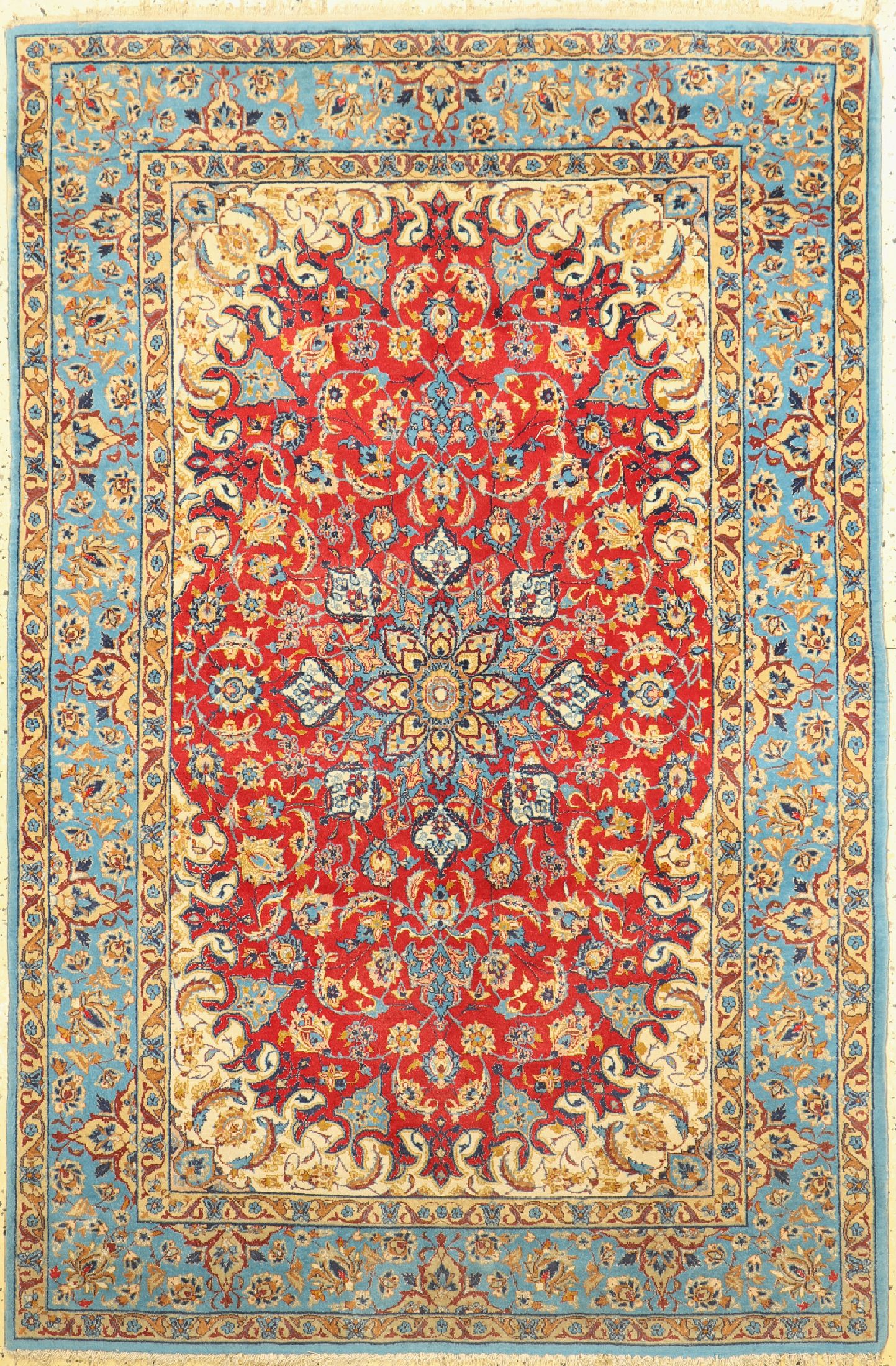 Esfahan fein, Persien, ca. 50 Jahre, Korkwolle mit und auf Seide, ca. 167 x 112 cm,ca. 1,0 Mio. Kn/qm, EHZ: 2