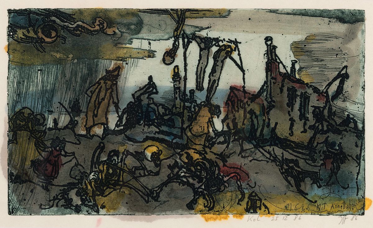 Horst Janssen, 1929-1995 Hamburg, Aquarell über Radierung auf Japanbütten, "11.6.86 Mit Annettchen", aus der Serie "Svanshall ...