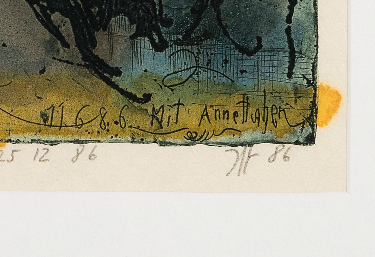 Detail a: Horst Janssen, 1929-1995 Hamburg, Aquarell über Radierung auf Japanbütten, "11.6.86 Mit Annettchen", aus der Serie "Svanshall ...