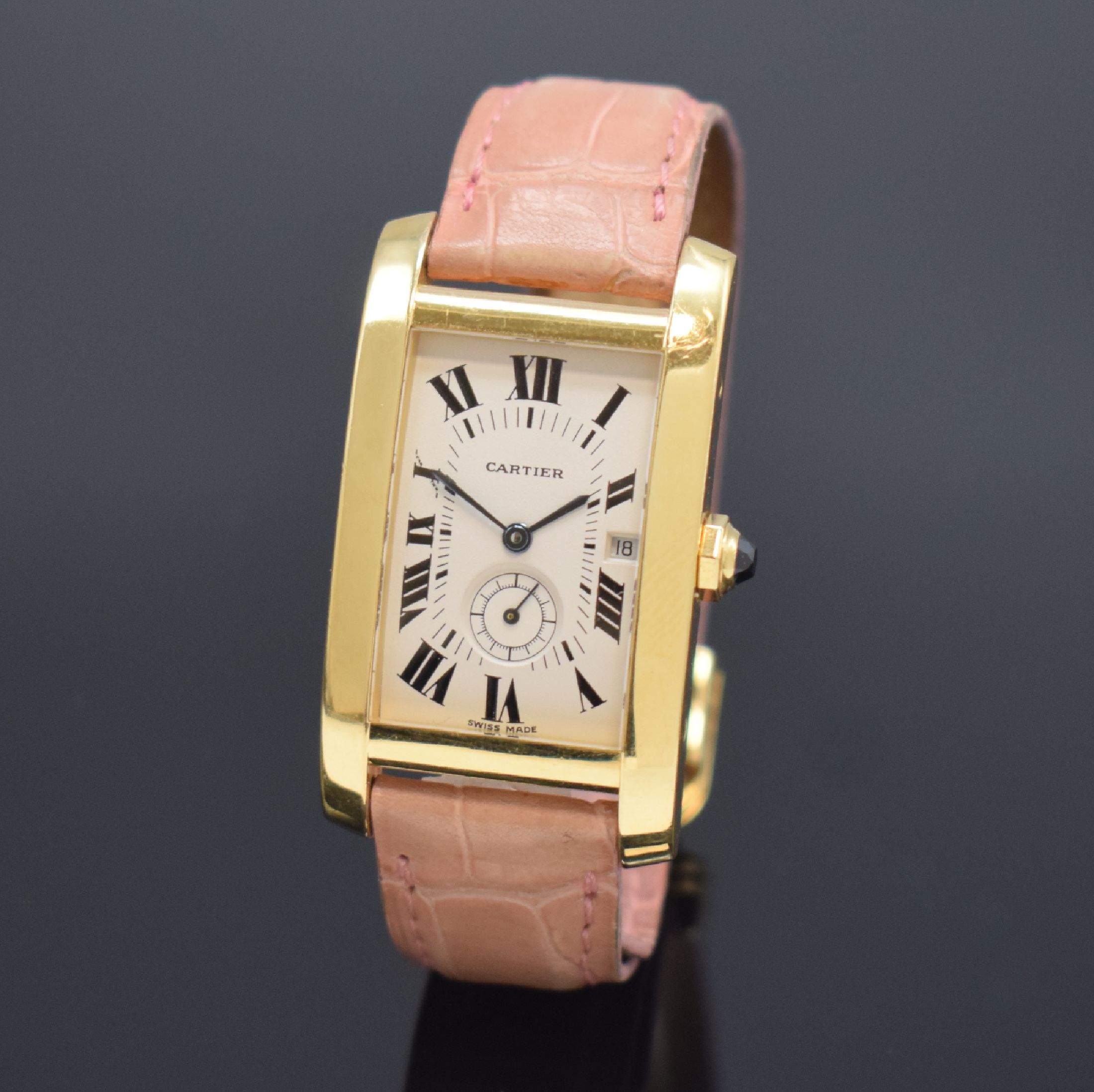 CARTIER Tank Americaine Damenarmbanduhr in GG 750/000 Referenz 1716, Schweiz um 2000, quarz, 2-teil. Geh., Boden 8-fach verschr. (1 Schr. zu ers.), ...