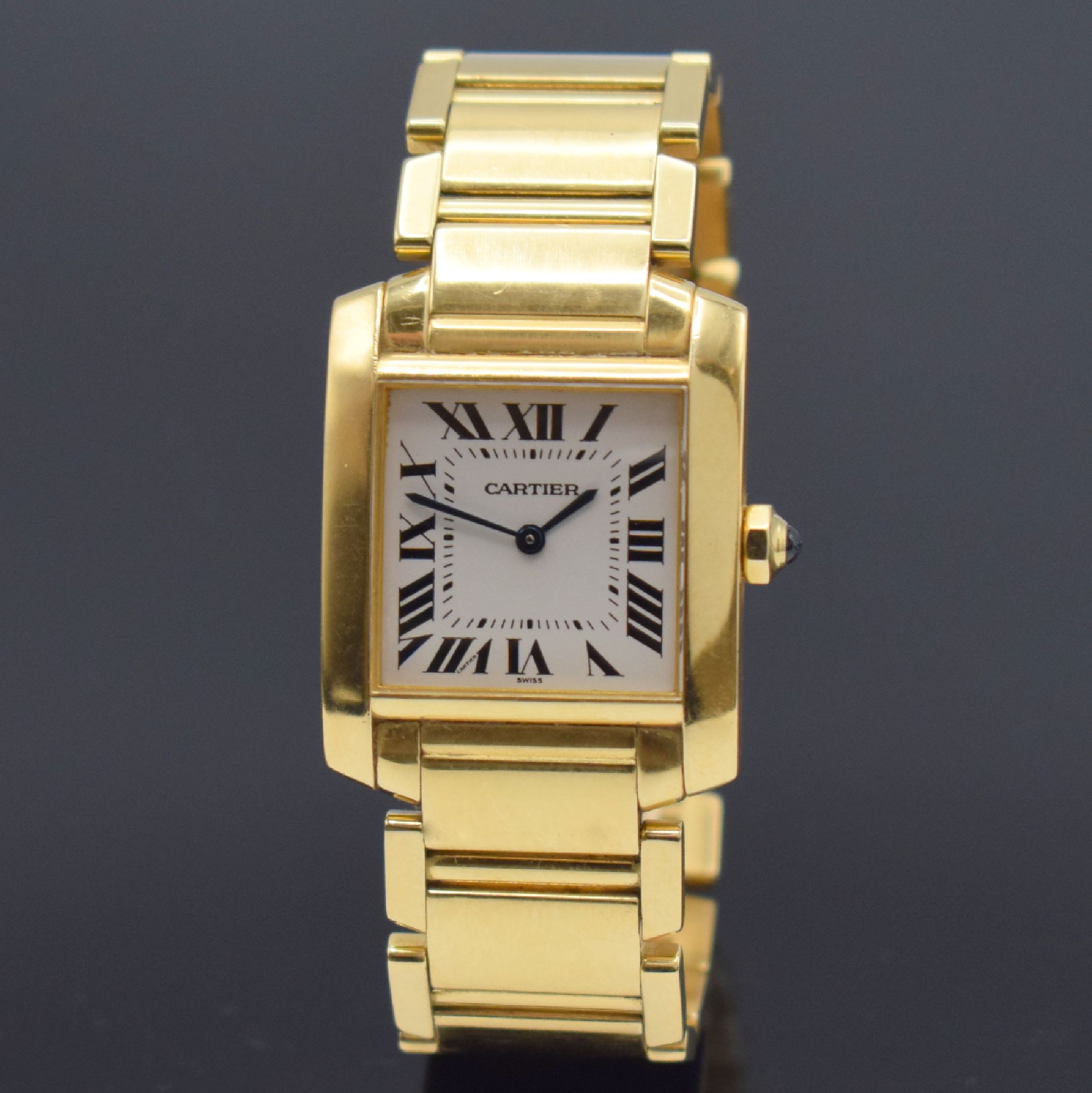 CARTIER Tank Francaise Damenarmbanduhr in GG 750/000 Referenz 1821, Schweiz um 2000, quarz, 2-teil. Geh., Boden 4-fach verschr., Gliederband m. dopp. ...