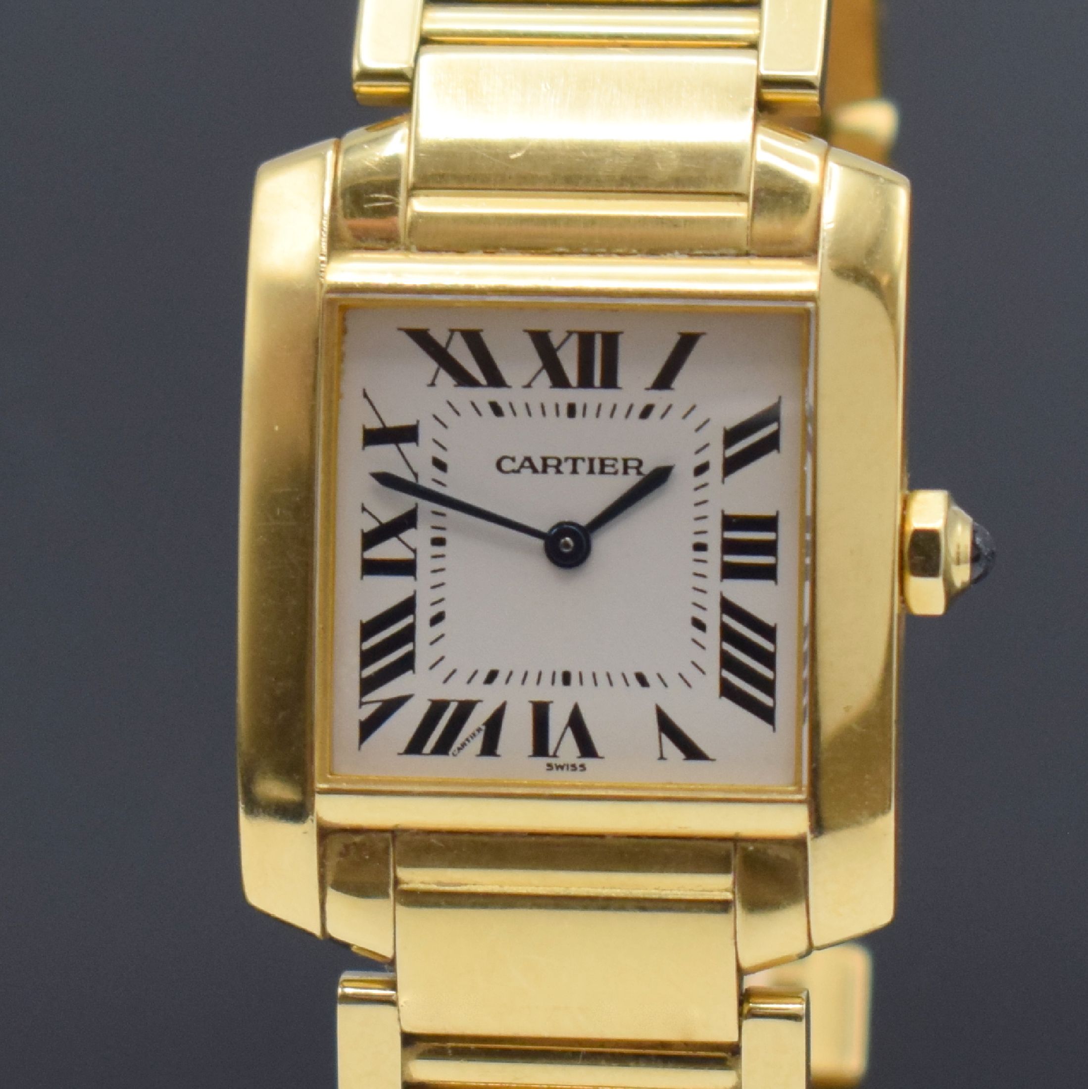 Detail a: CARTIER Tank Francaise Damenarmbanduhr in GG 750/000 Referenz 1821, Schweiz um 2000, quarz, 2-teil. Geh., Boden 4-fach verschr., Gliederband m. dopp. ...