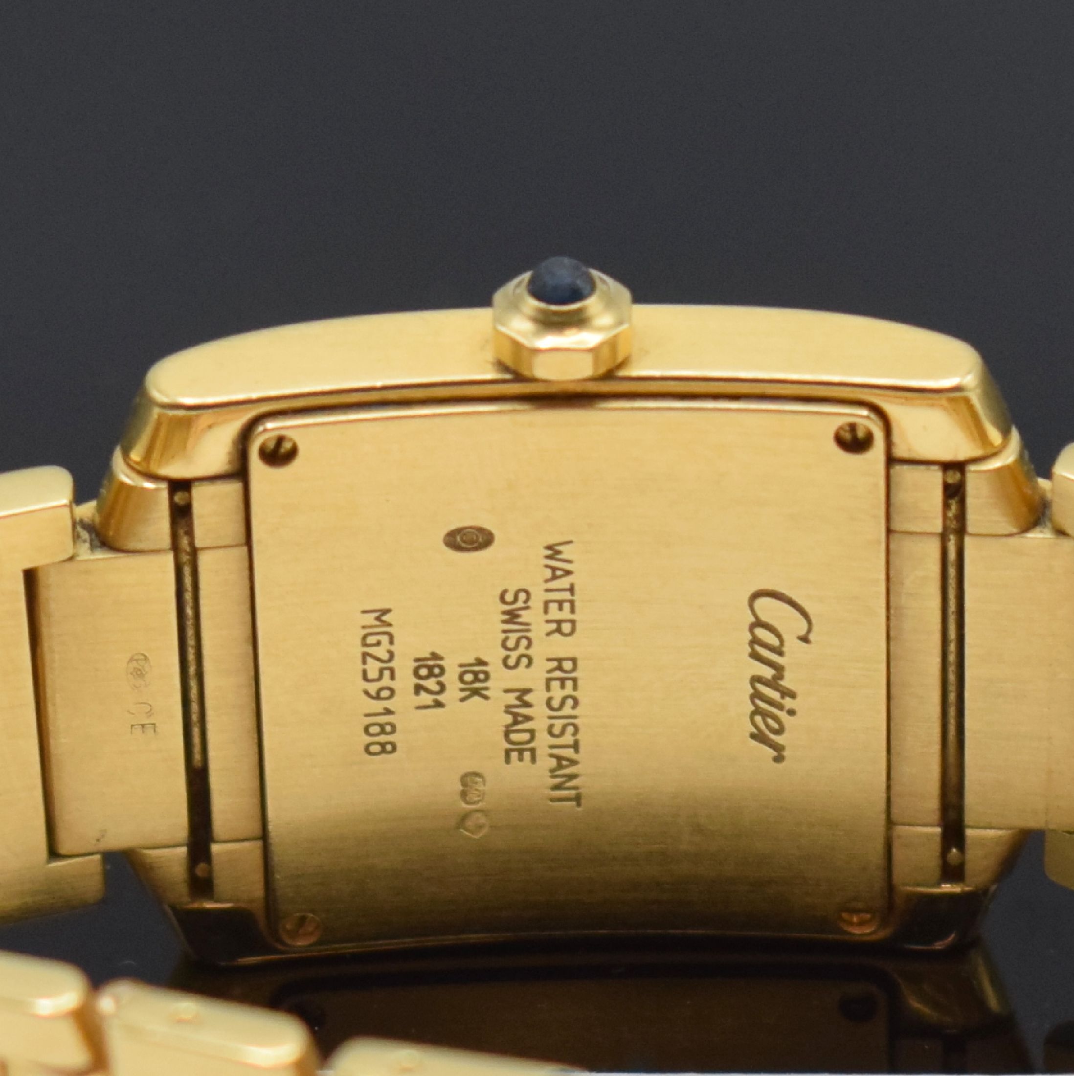 Detail c: CARTIER Tank Francaise Damenarmbanduhr in GG 750/000 Referenz 1821, Schweiz um 2000, quarz, 2-teil. Geh., Boden 4-fach verschr., Gliederband m. dopp. ...