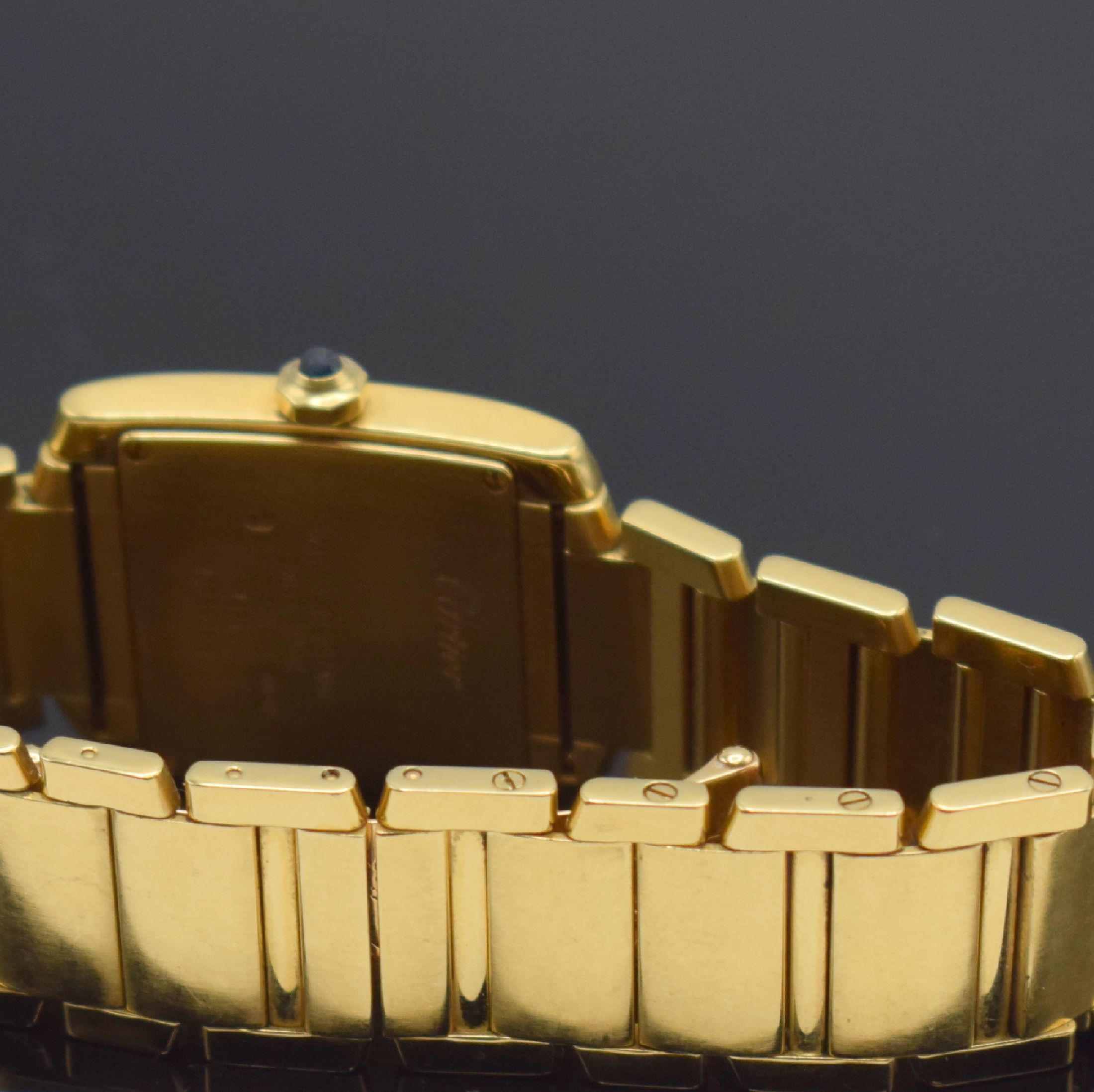 Detail d: CARTIER Tank Francaise Damenarmbanduhr in GG 750/000 Referenz 1821, Schweiz um 2000, quarz, 2-teil. Geh., Boden 4-fach verschr., Gliederband m. dopp. ...