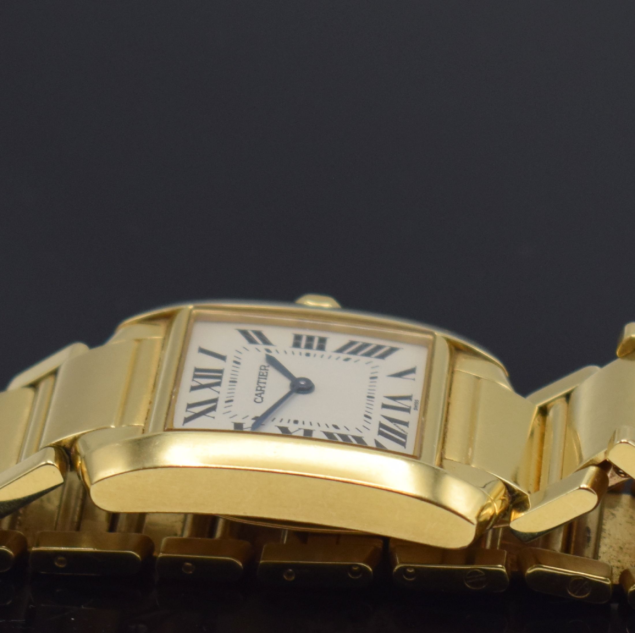 Detail f: CARTIER Tank Francaise Damenarmbanduhr in GG 750/000 Referenz 1821, Schweiz um 2000, quarz, 2-teil. Geh., Boden 4-fach verschr., Gliederband m. dopp. ...