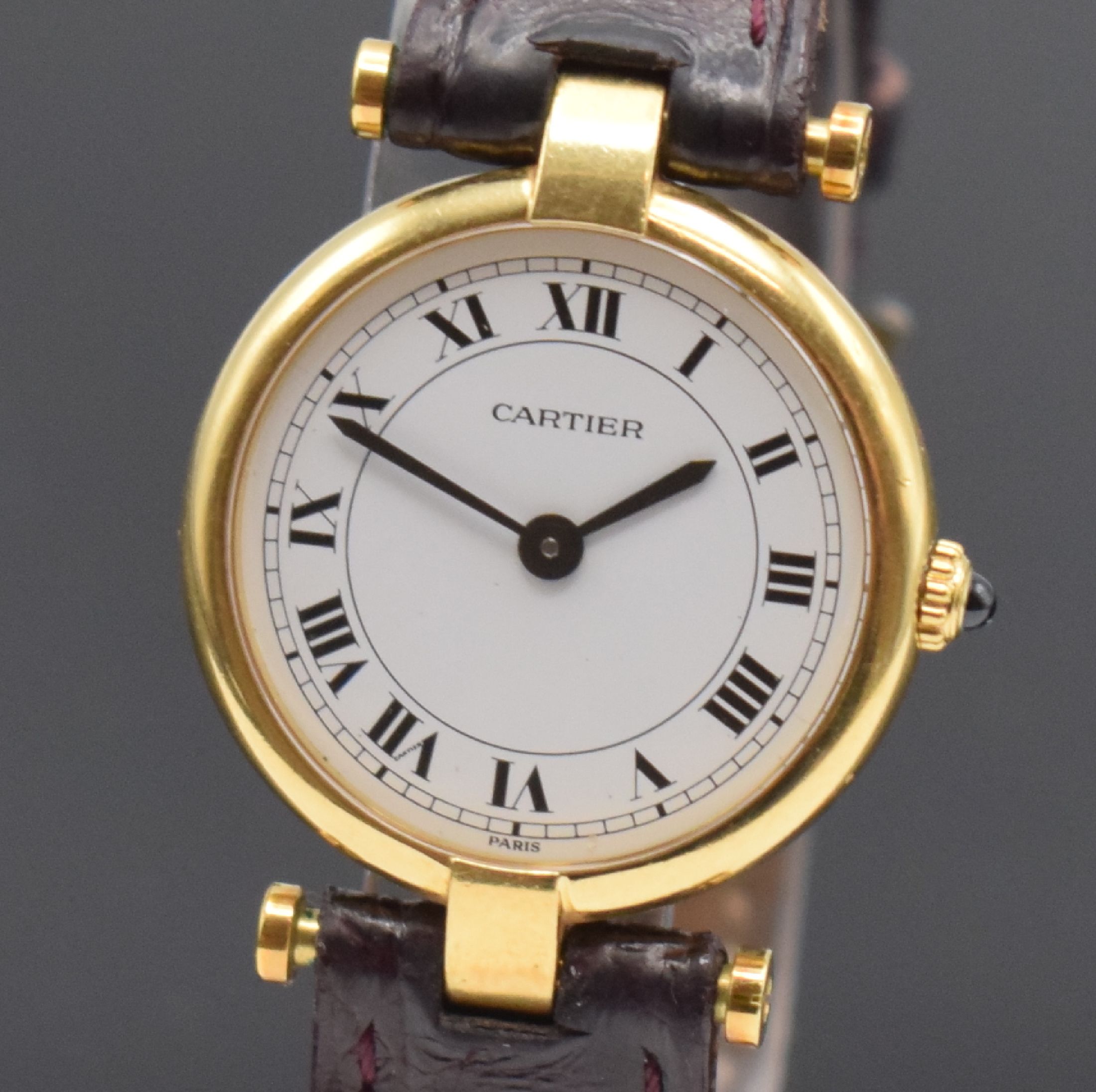 Detail a: CARTIER Vendome Damenarmbanduhr in GG 750/000, Schweiz um 1990, quarz, 2-teil. Geh., Boden 2-fach verschr., weißes Zifferbl. m. röm. Zahlen, ...