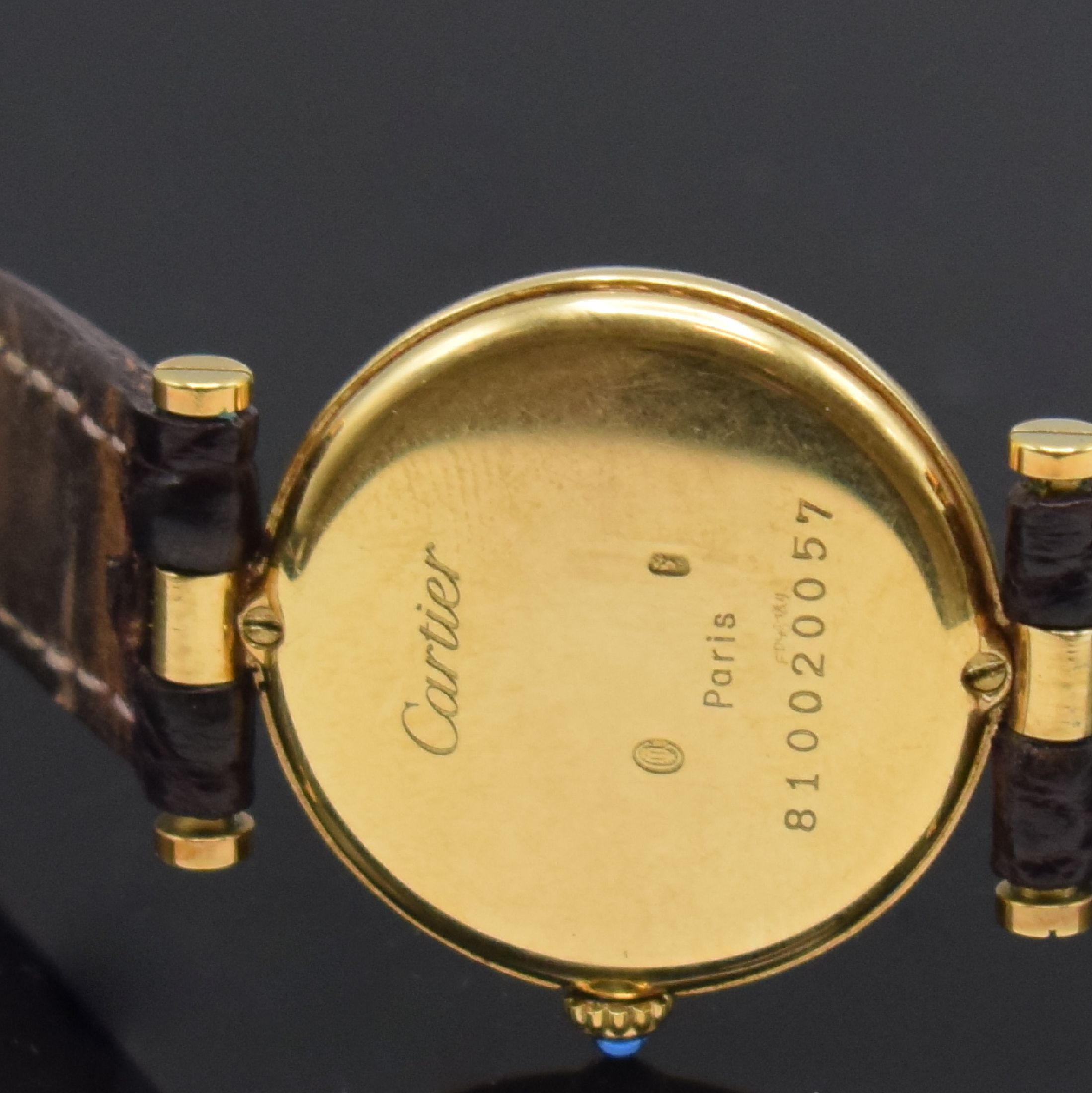 Detail b: CARTIER Vendome Damenarmbanduhr in GG 750/000, Schweiz um 1990, quarz, 2-teil. Geh., Boden 2-fach verschr., weißes Zifferbl. m. röm. Zahlen, ...