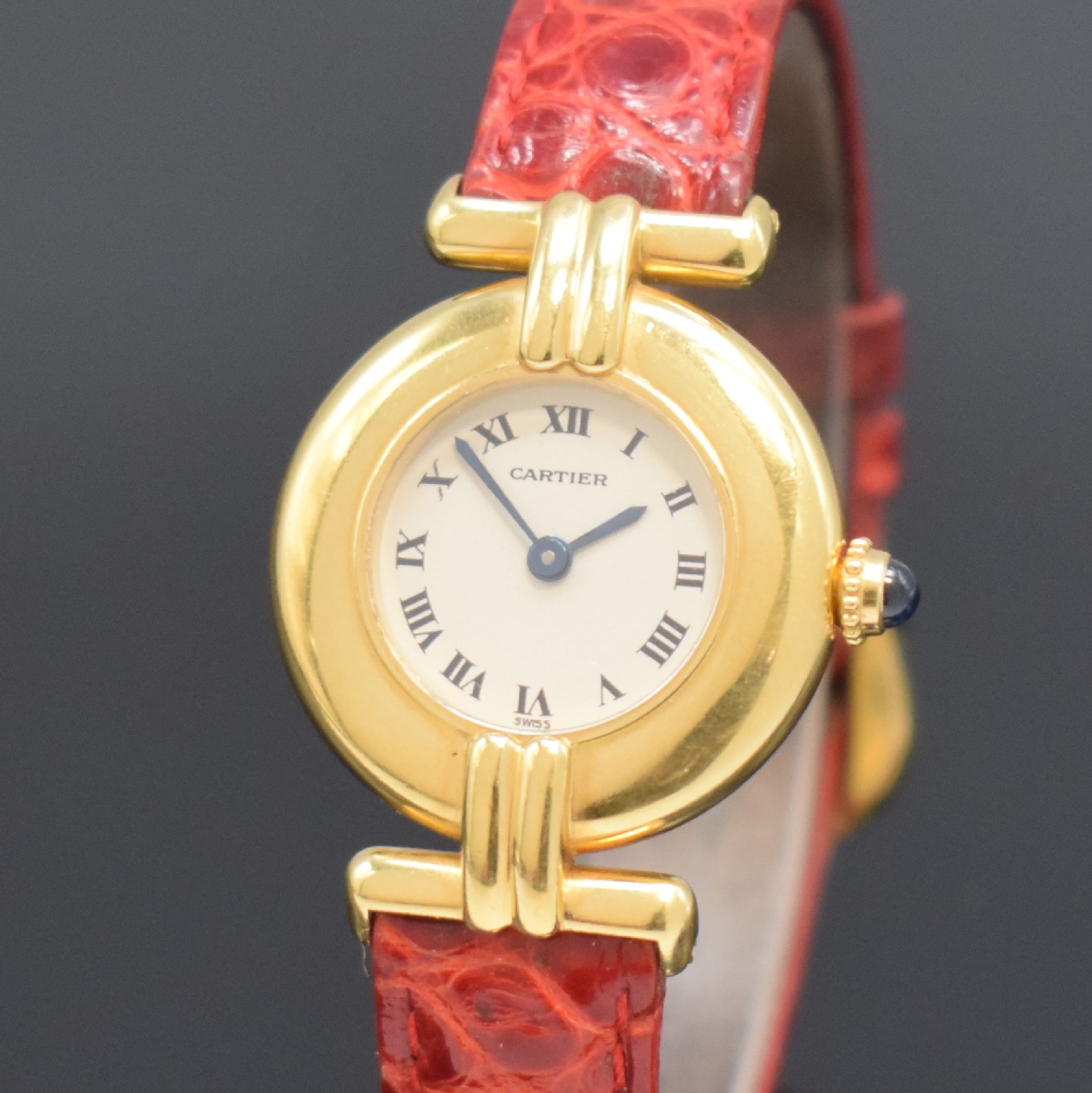 Detail a: CARTIER Rivoli Damenarmbanduhr in GG 750/000, Schweiz um 1990, quarz, 2-teil. Geh., Boden 2-fach verschr., weißes Zifferbl. m. röm. Zahlen, gebl. ...