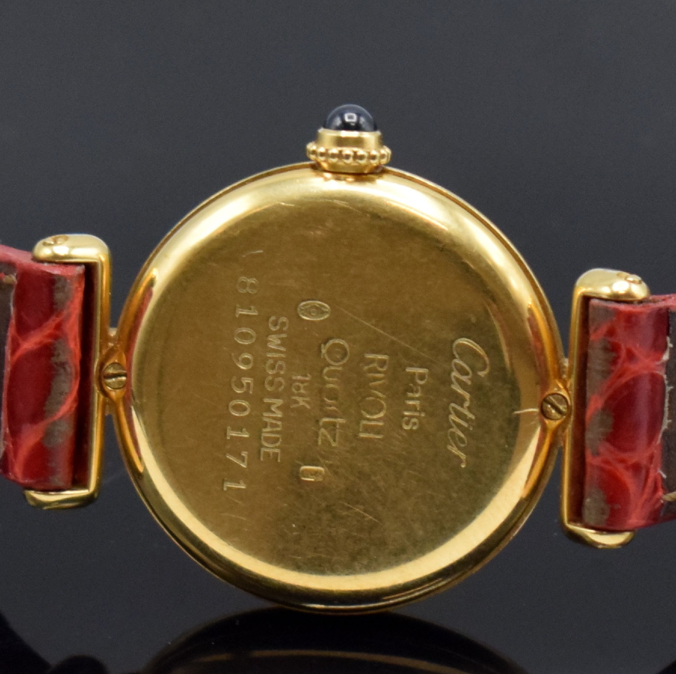 Detail b: CARTIER Rivoli Damenarmbanduhr in GG 750/000, Schweiz um 1990, quarz, 2-teil. Geh., Boden 2-fach verschr., weißes Zifferbl. m. röm. Zahlen, gebl. ...