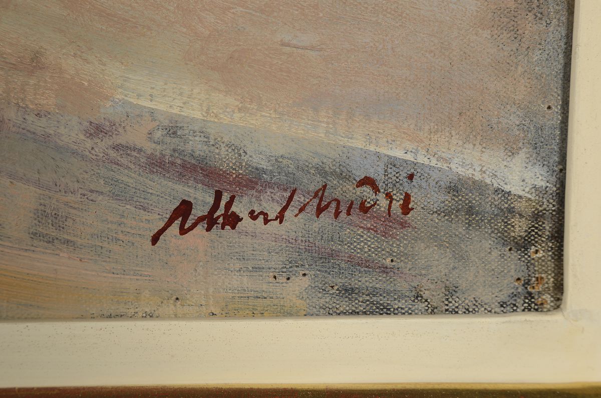 Detail a: Albert Andre, 1869-1954, Straßenszene, "Village de Bievres", so verso auf altem Etikett bez., rechts unten signiert, Öl/Lwd, Leinwand ...