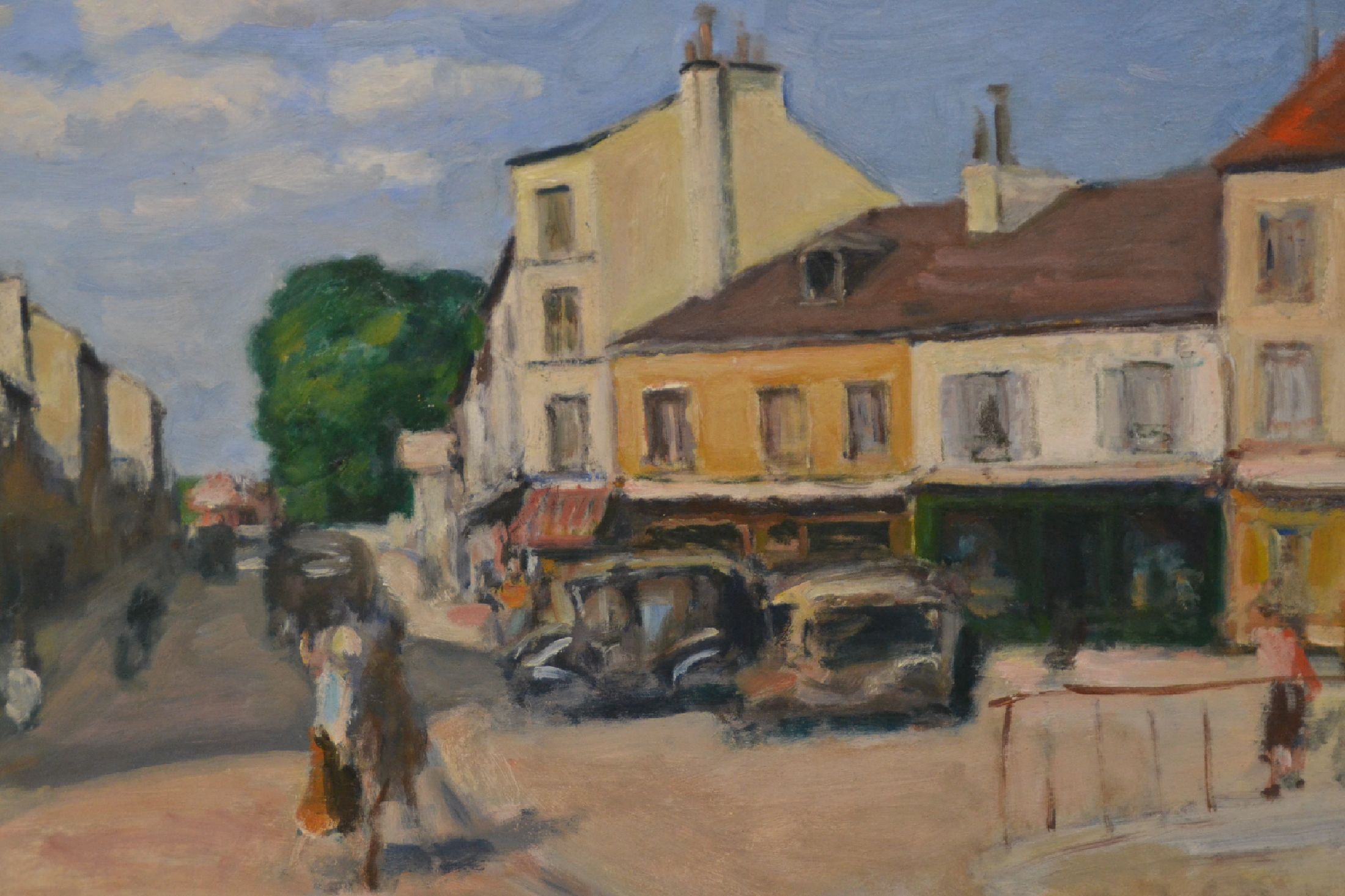 Detail d: Albert Andre, 1869-1954, Straßenszene, "Village de Bievres", so verso auf altem Etikett bez., rechts unten signiert, Öl/Lwd, Leinwand ...