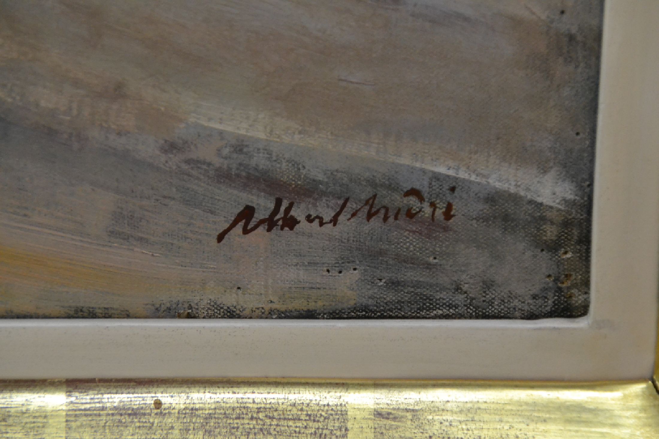 Detail e: Albert Andre, 1869-1954, Straßenszene, "Village de Bievres", so verso auf altem Etikett bez., rechts unten signiert, Öl/Lwd, Leinwand ...