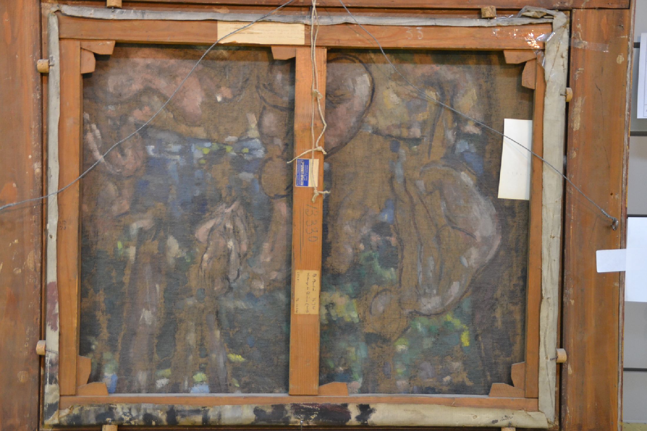 Detail g: Albert Andre, 1869-1954, Straßenszene, "Village de Bievres", so verso auf altem Etikett bez., rechts unten signiert, Öl/Lwd, Leinwand ...
