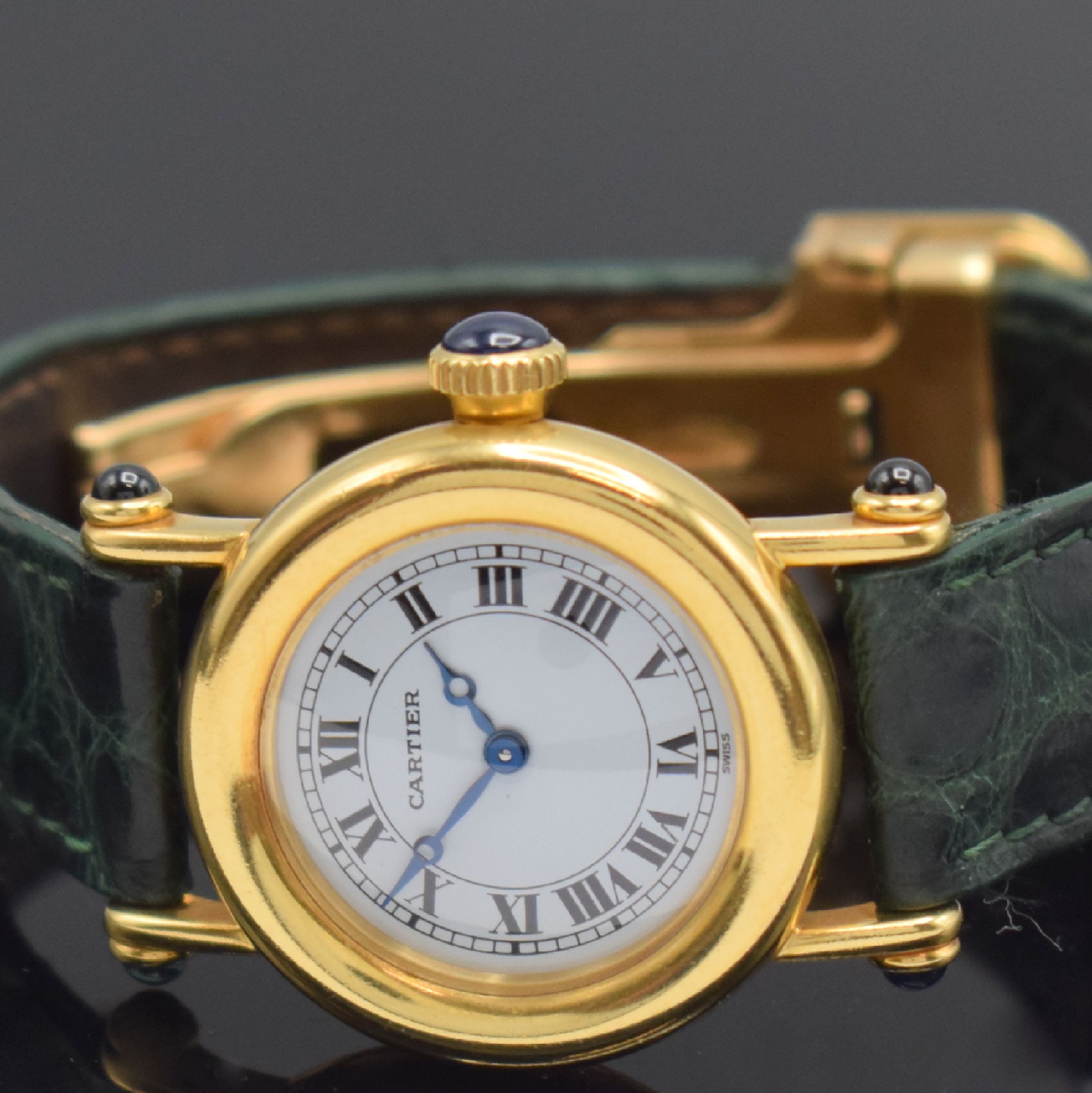 Detail b: CARTIER Diabolo Damenarmbanduhr in GG 750/000 Referenz 1440 0, Schweiz um 2000, quarz, Boden 6-fach verschr., Lederband zu ers., orig. GG 750/000 ...