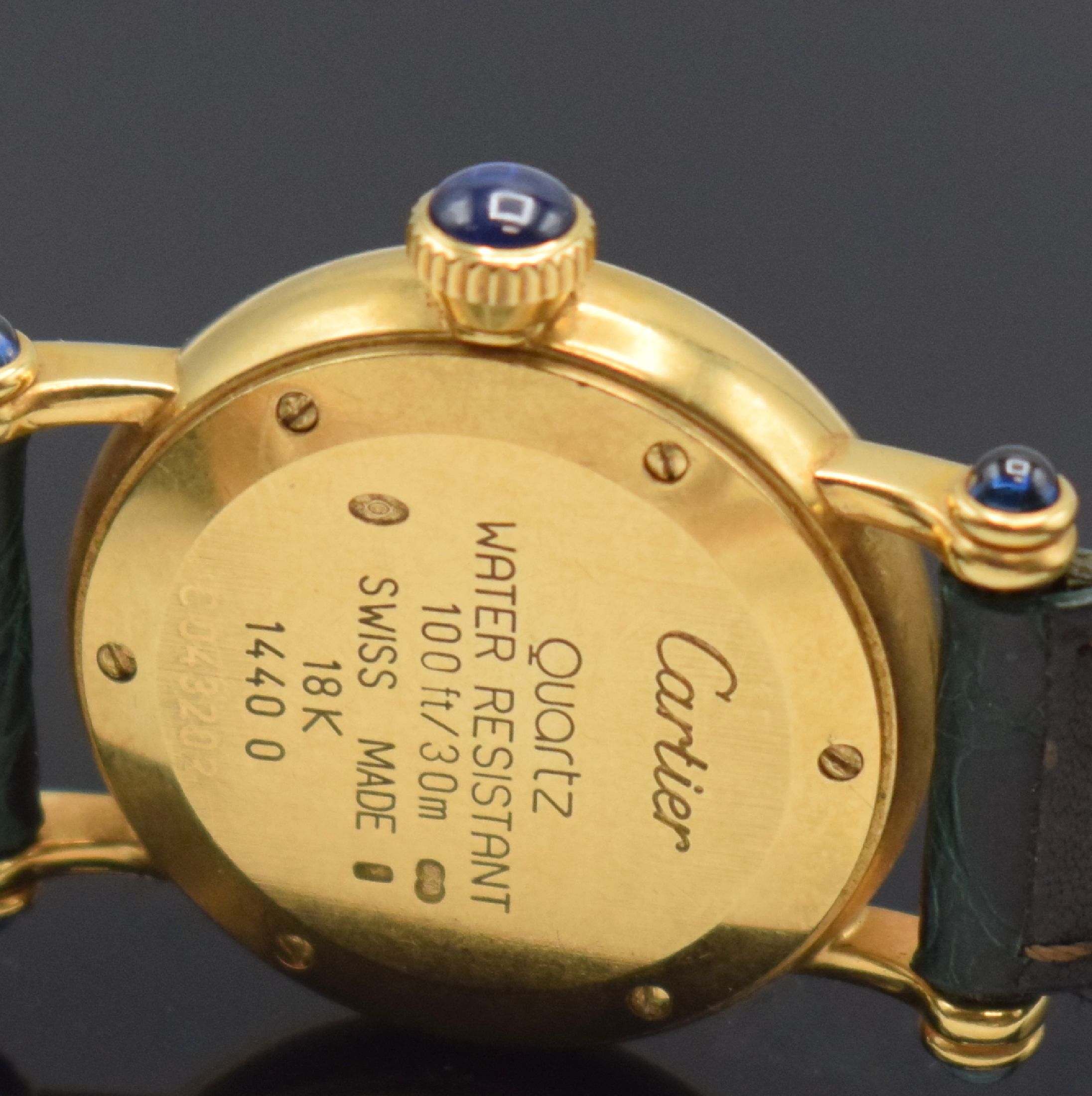 Detail c: CARTIER Diabolo Damenarmbanduhr in GG 750/000 Referenz 1440 0, Schweiz um 2000, quarz, Boden 6-fach verschr., Lederband zu ers., orig. GG 750/000 ...