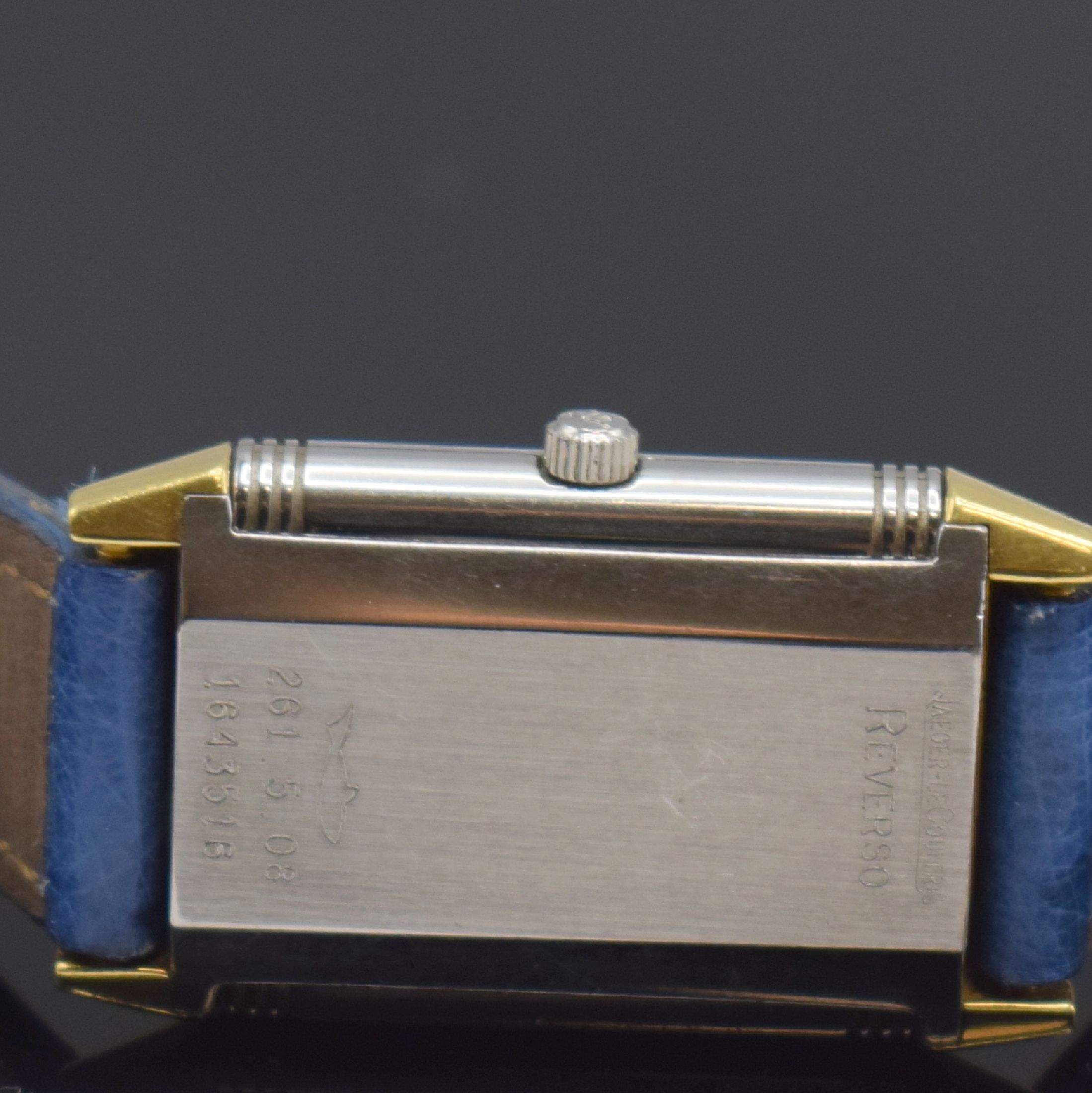 Detail c: Jaeger-LeCoultre Reverso Damenarmbanduhr in Edelstahl und Gold Referenz 261.5.08, Schweiz um 2000, quarz, drehbares Wendegehäuse, silb. ...