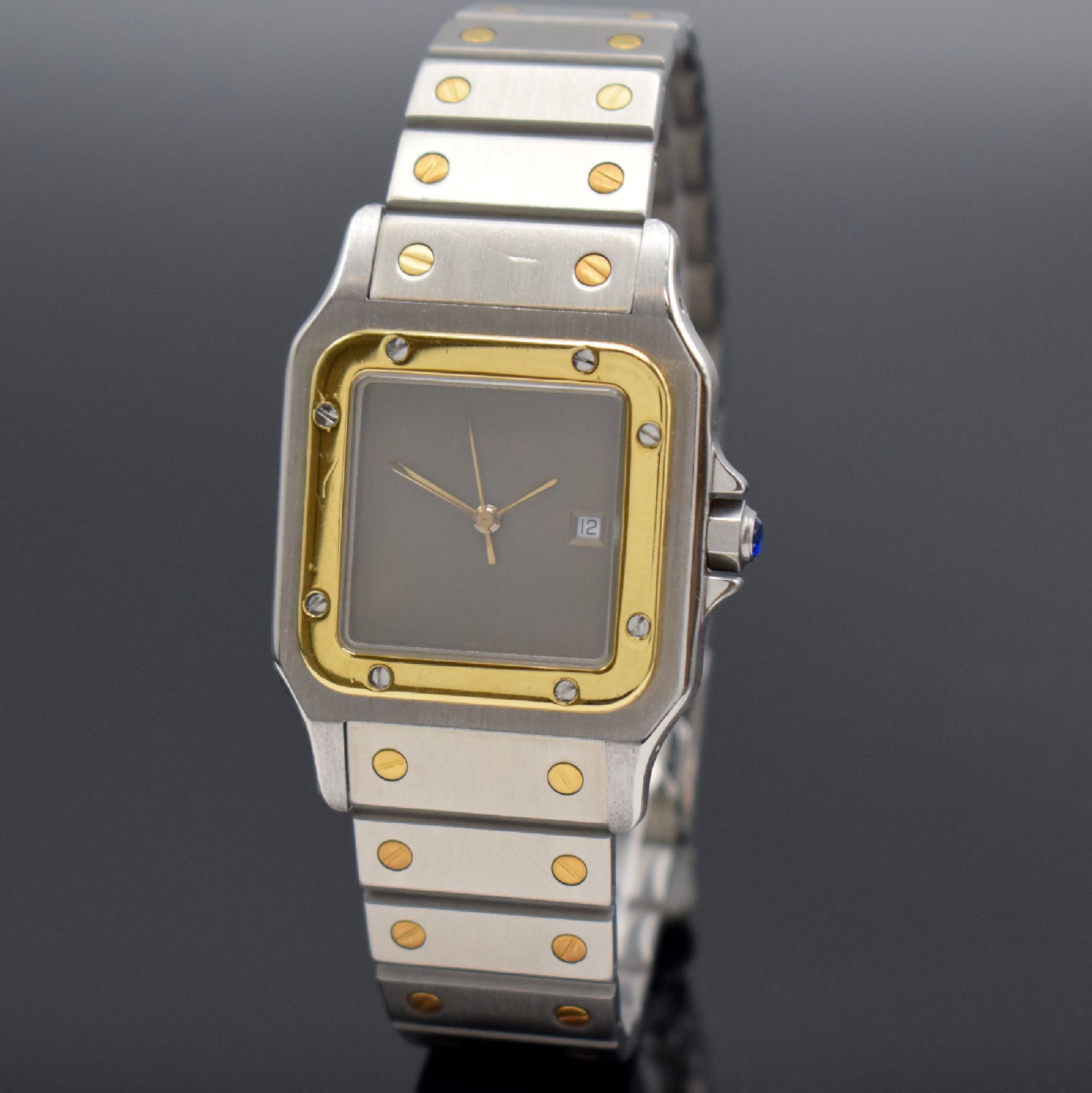 CARTIER Santos Herrenarmbanduhr, Schweiz um 1985, Automatik, Edelstahl/Gold kombiniert inkl. Gliederband m. Faltschl., Monocoque- Geh., Lünette ...