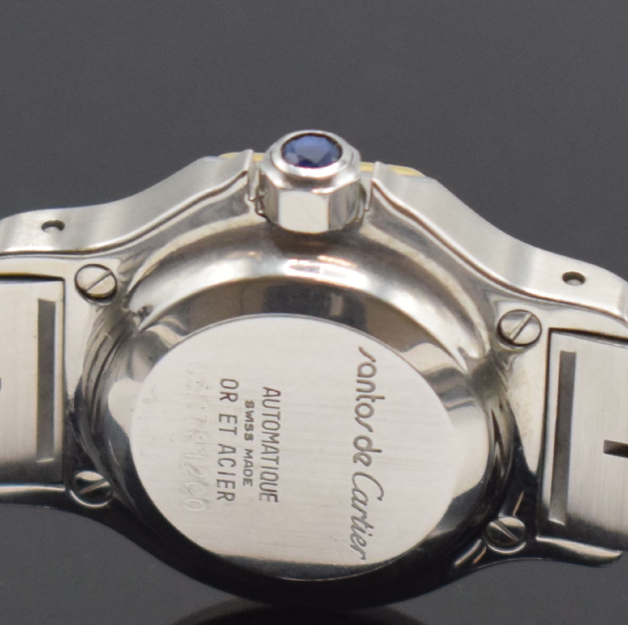 Detail c: CARTIER Santos Damenarmbanduhr, Schweiz um 1985, Automatik, Edelstahl/Gold kombiniert inkl. Gliederband m. Faltschl., Monocoque- Geh., Lünette ...