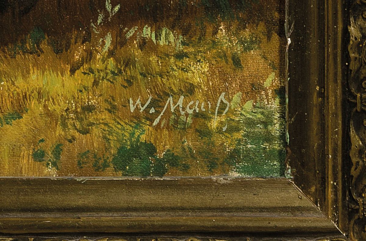 Detail a: W. Mantz oder Mauß, erste Hälfte 20. Jh., Junge mit Ziegen, Öl/Lwd, unleserlich signiert, ca. 50 x 64 cm
