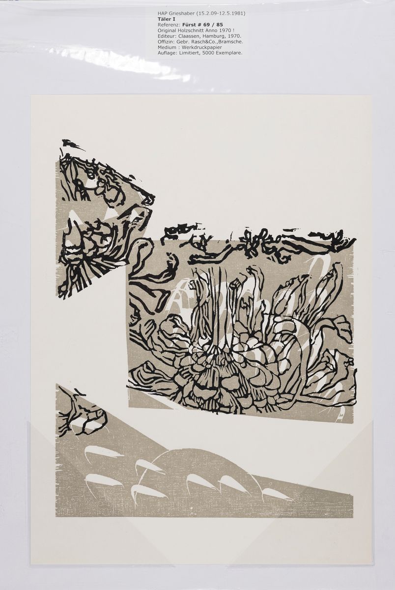 HAP Grieshaber, 1909 - 1981, 14 Holzschnitte unsigniert, Editeur Claasen Hamburg, Auflage 5000, u.a.: Täler I/II, Felder I/II/III/IV, Kirchenruine, ...