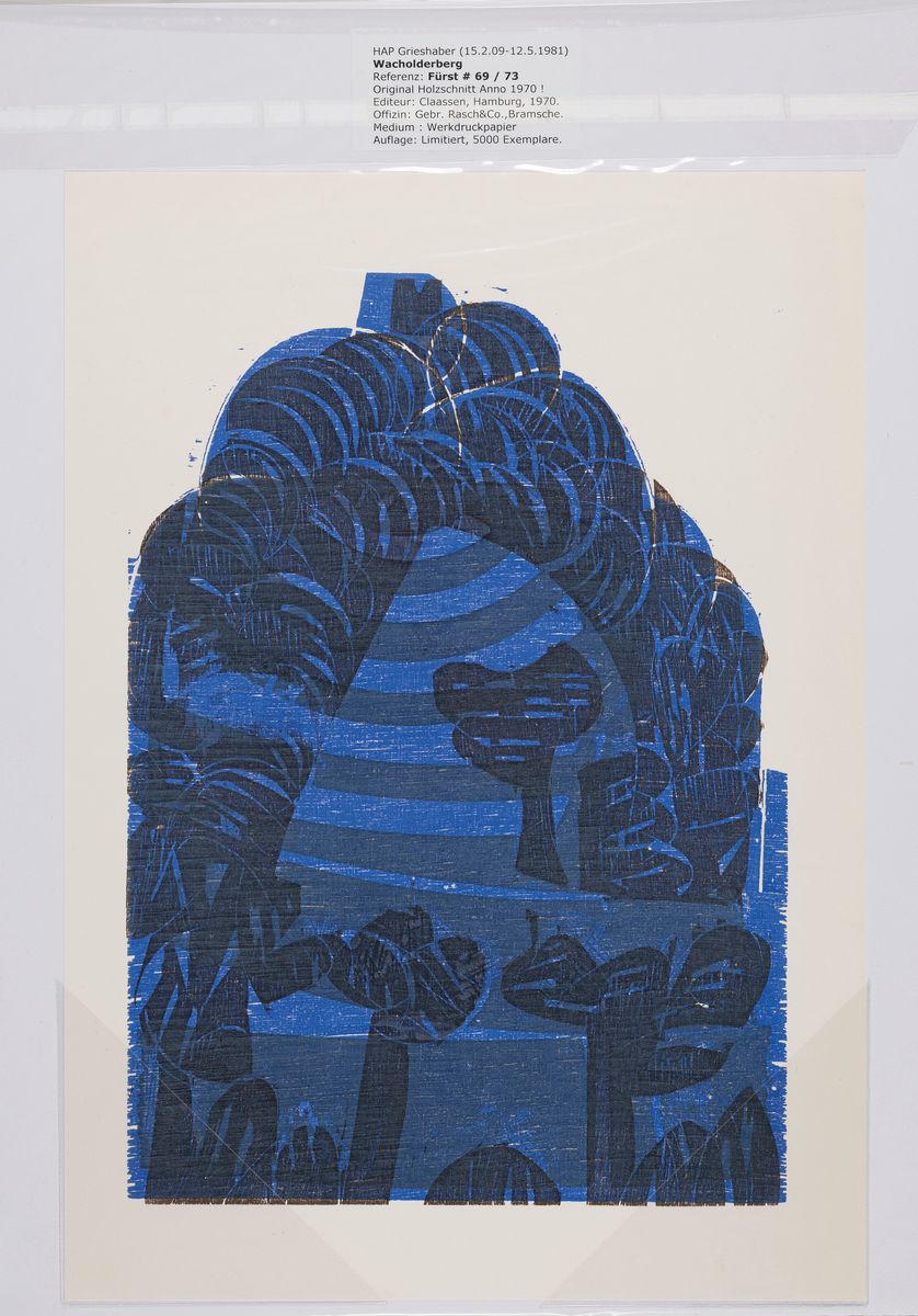 Detail d: HAP Grieshaber, 1909 - 1981, 14 Holzschnitte unsigniert, Editeur Claasen Hamburg, Auflage 5000, u.a.: Täler I/II, Felder I/II/III/IV, Kirchenruine, ...
