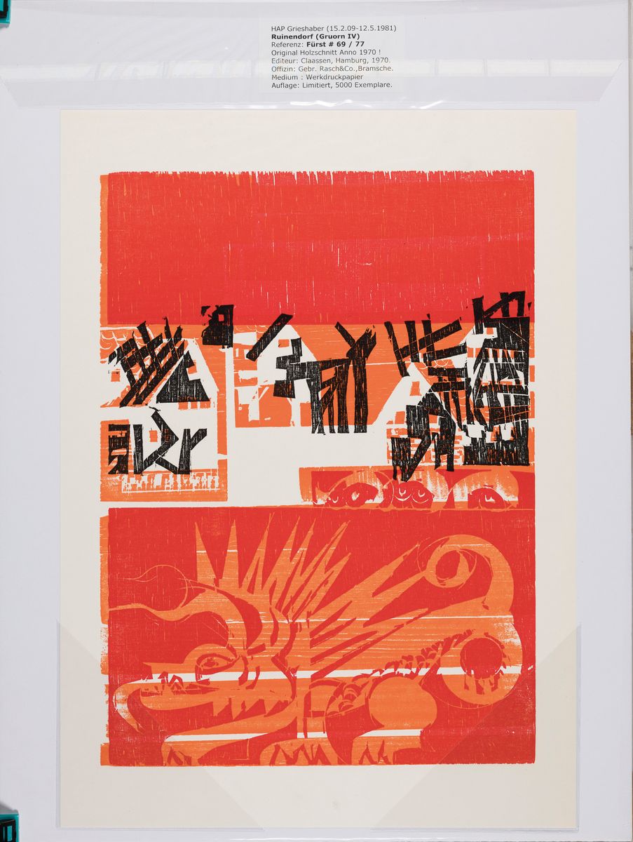Detail l: HAP Grieshaber, 1909 - 1981, 14 Holzschnitte unsigniert, Editeur Claasen Hamburg, Auflage 5000, u.a.: Täler I/II, Felder I/II/III/IV, Kirchenruine, ...