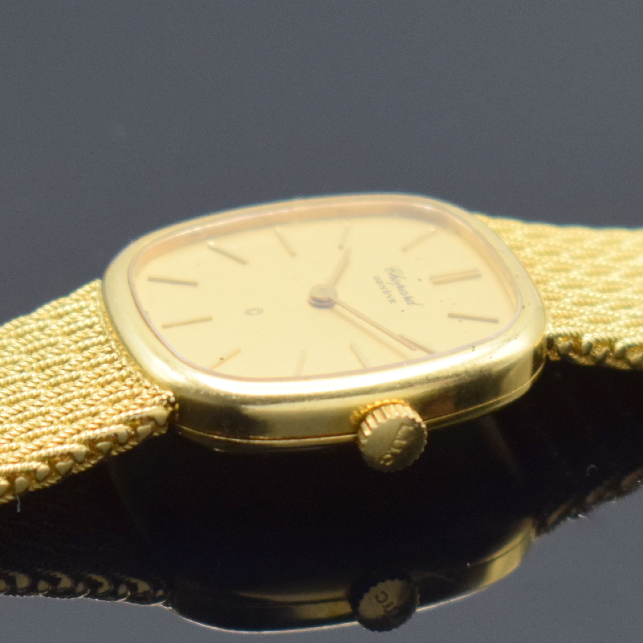 Detail d: CHOPARD Damenarmbanduhr in GG 750/000 Referenz 5147, Schweiz um 1990, quarz, GG 750/000 Band, Boden aufgedr., goldfarb. Zifferbl. m. gold. Std.-Ind. ...
