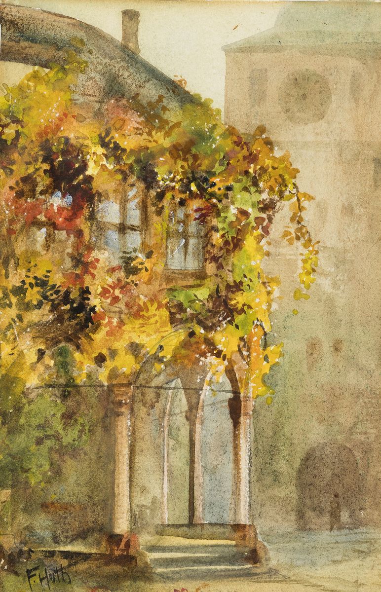 Franz Huth, 1876 Pößneck - 1970 Weimar, drei Aquarelle, zwei Flußlandschaft und eine Klosteransicht mit gefärbten Laub, einmal signiert, ca. 16 x ...