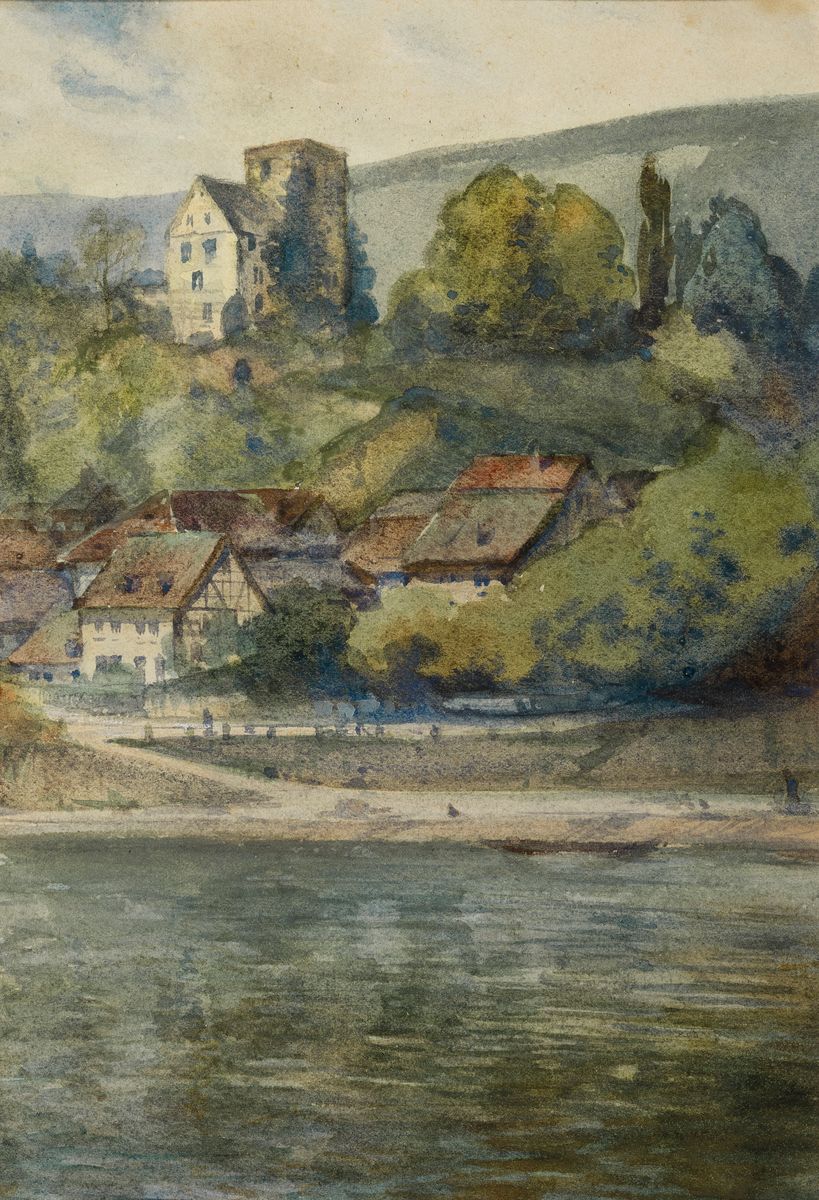 Detail b: Franz Huth, 1876 Pößneck - 1970 Weimar, drei Aquarelle, zwei Flußlandschaft und eine Klosteransicht mit gefärbten Laub, einmal signiert, ca. 16 x ...
