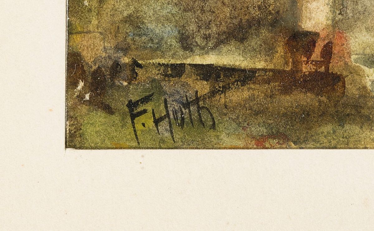 Detail c: Franz Huth, 1876 Pößneck - 1970 Weimar, drei Aquarelle, zwei Flußlandschaft und eine Klosteransicht mit gefärbten Laub, einmal signiert, ca. 16 x ...