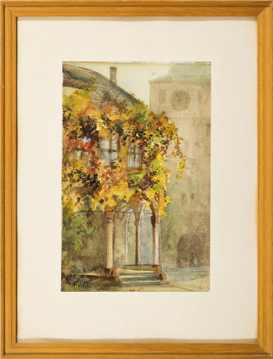 Detail k: Franz Huth, 1876 Pößneck - 1970 Weimar, drei Aquarelle, zwei Flußlandschaft und eine Klosteransicht mit gefärbten Laub, einmal signiert, ca. 16 x ...