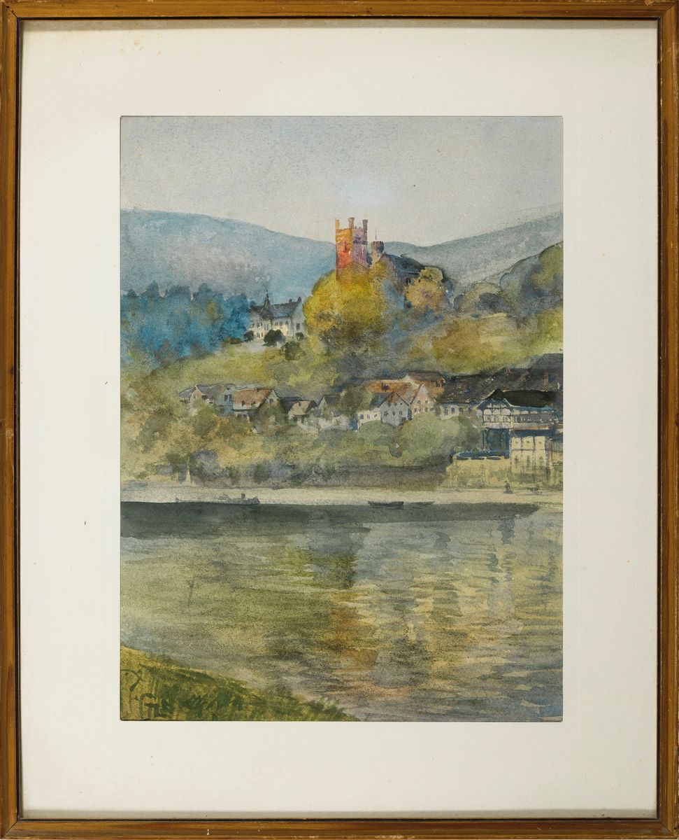 Detail l: Franz Huth, 1876 Pößneck - 1970 Weimar, drei Aquarelle, zwei Flußlandschaft und eine Klosteransicht mit gefärbten Laub, einmal signiert, ca. 16 x ...