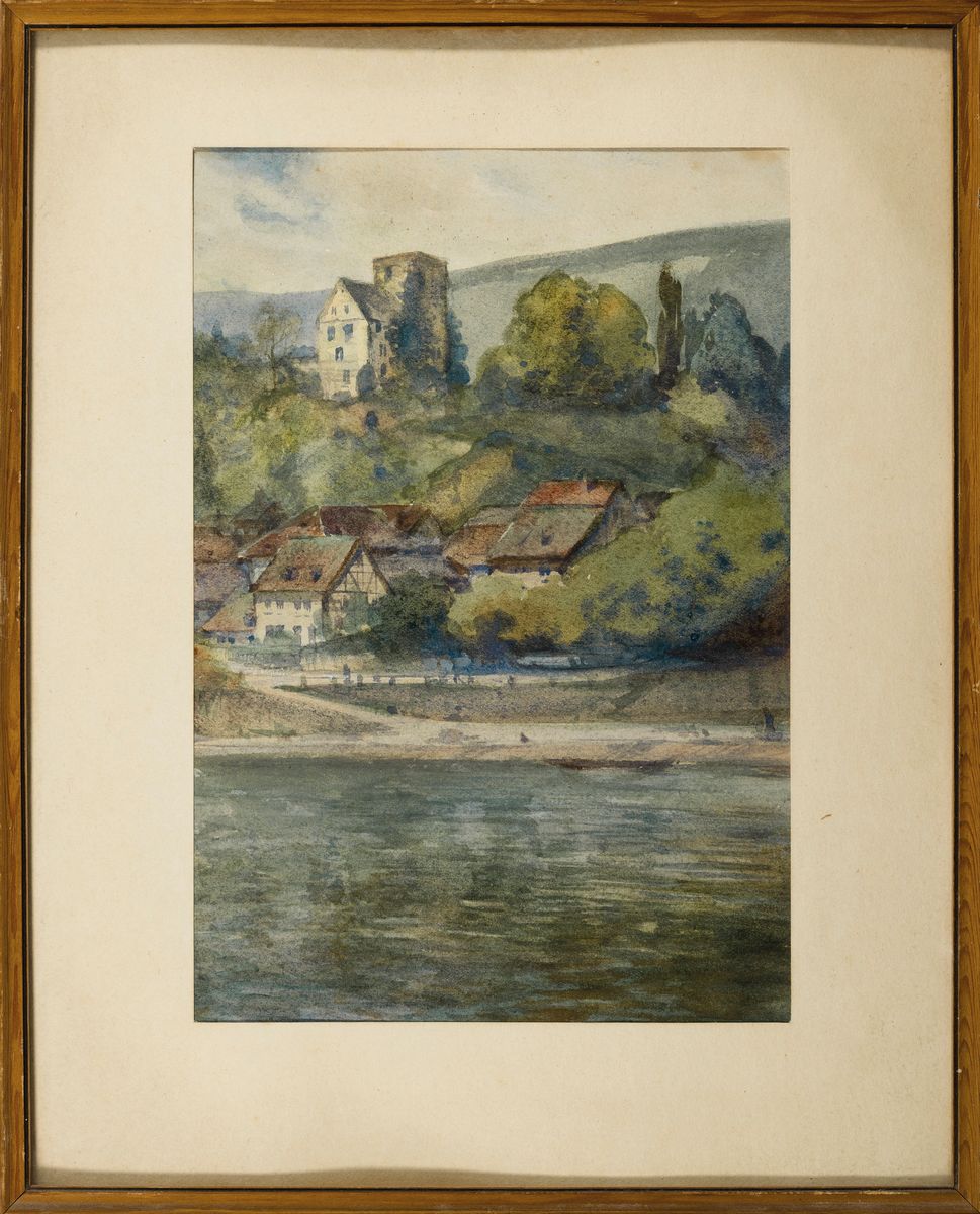 Detail m: Franz Huth, 1876 Pößneck - 1970 Weimar, drei Aquarelle, zwei Flußlandschaft und eine Klosteransicht mit gefärbten Laub, einmal signiert, ca. 16 x ...