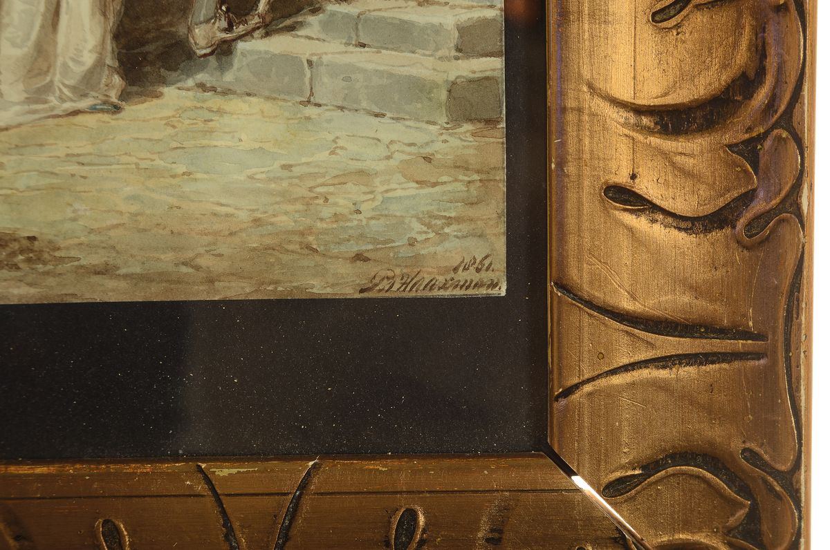 Detail a: Pieter Alardus Haaxmann, 1814-1887 Delft, niederländischer Genre-und Figurenmaler, Schüler von C. Krusemann und C.O. van der Grient, hier: Der ...
