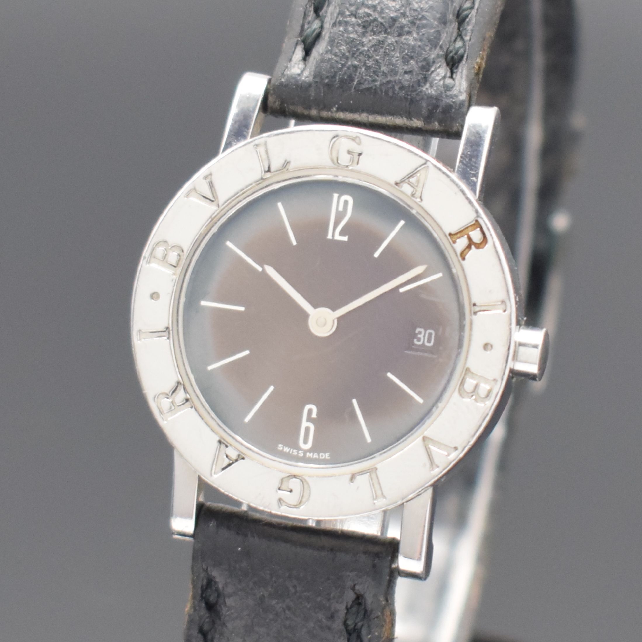 Detail a: BULGARI Damenarmbanduhr in Stahl Referenz BB 26 SLD, Schweiz um 2005, quarz, orig. Lederband m. orig. Dornschl., Boden aufgedr., stark pat. Zifferbl. ...