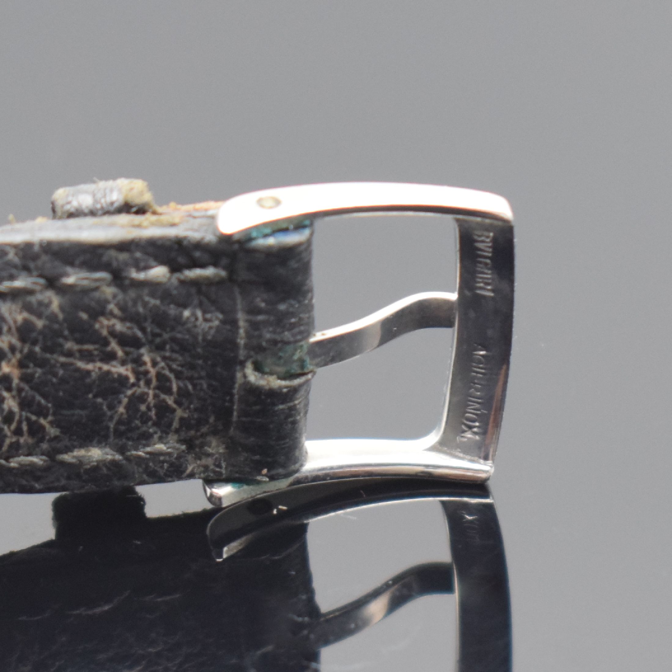 Detail b: BULGARI Damenarmbanduhr in Stahl Referenz BB 26 SLD, Schweiz um 2005, quarz, orig. Lederband m. orig. Dornschl., Boden aufgedr., stark pat. Zifferbl. ...
