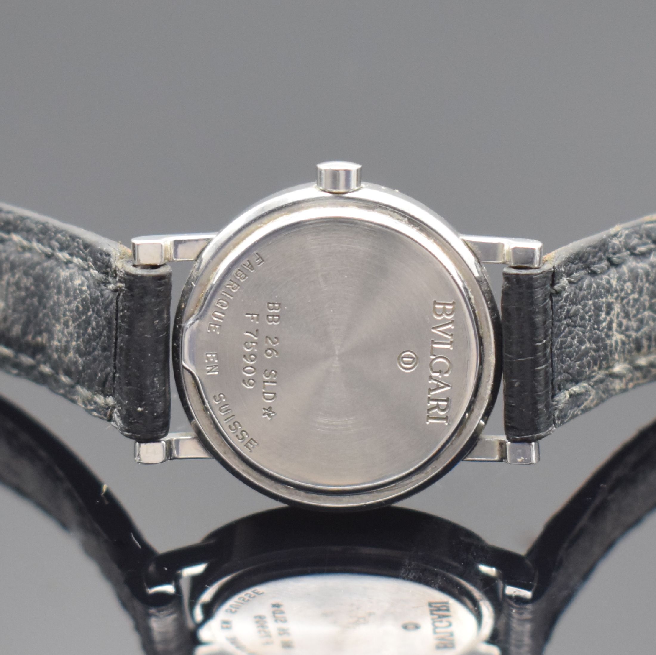 Detail c: BULGARI Damenarmbanduhr in Stahl Referenz BB 26 SLD, Schweiz um 2005, quarz, orig. Lederband m. orig. Dornschl., Boden aufgedr., stark pat. Zifferbl. ...