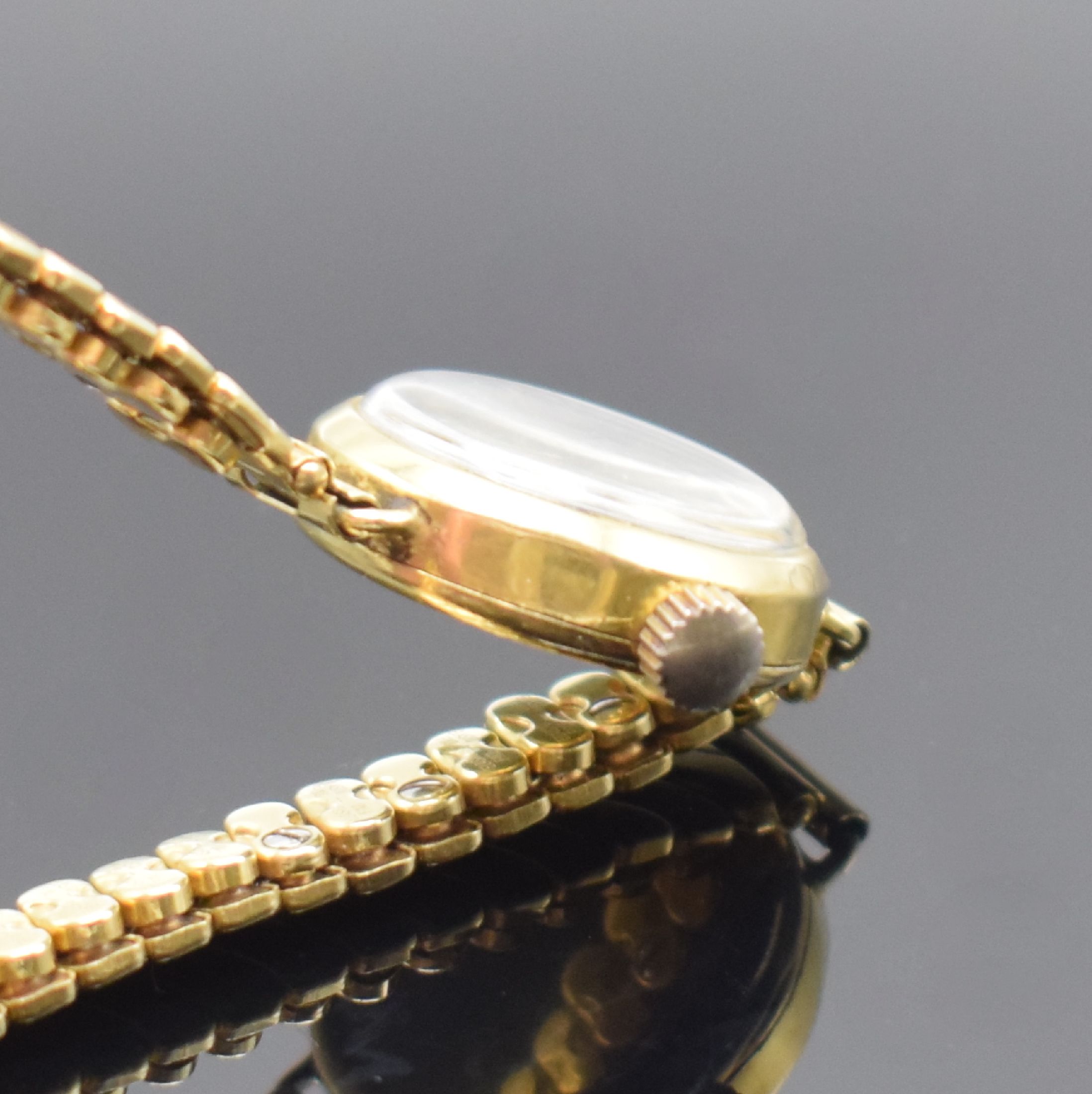 Detail b: BIDLINGMAIER Armbanduhr in GG 585/000, Deutschland um 1925, Handaufzug, Scharnierboden, Elasto-Fixo-Scheren- Gliederband m. Goldkappen in GG 585/000 ...