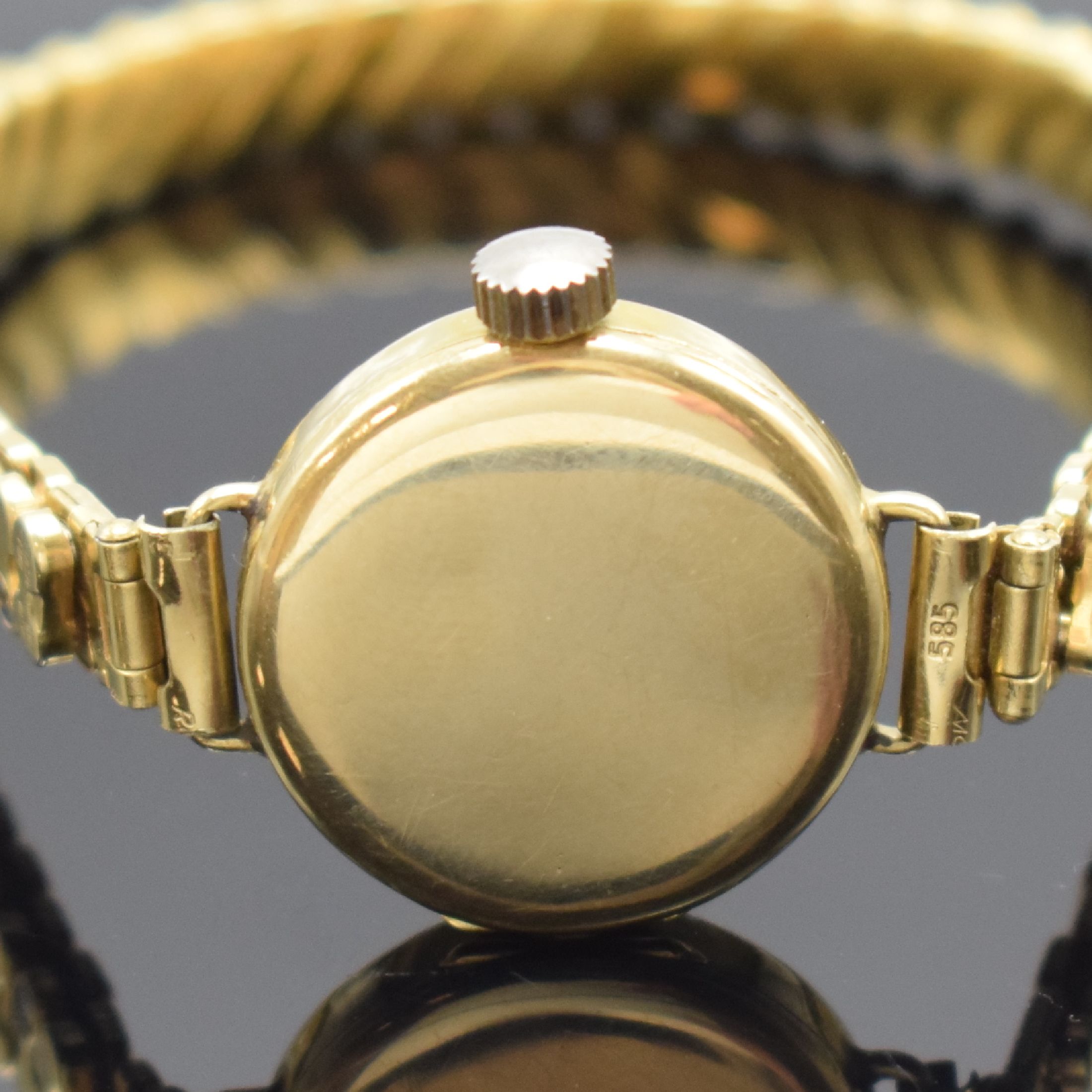 Detail d: BIDLINGMAIER Armbanduhr in GG 585/000, Deutschland um 1925, Handaufzug, Scharnierboden, Elasto-Fixo-Scheren- Gliederband m. Goldkappen in GG 585/000 ...