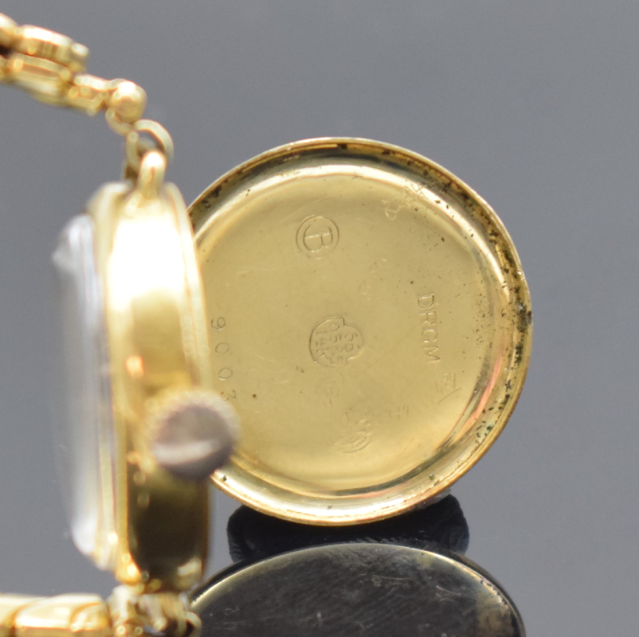 Detail e: BIDLINGMAIER Armbanduhr in GG 585/000, Deutschland um 1925, Handaufzug, Scharnierboden, Elasto-Fixo-Scheren- Gliederband m. Goldkappen in GG 585/000 ...