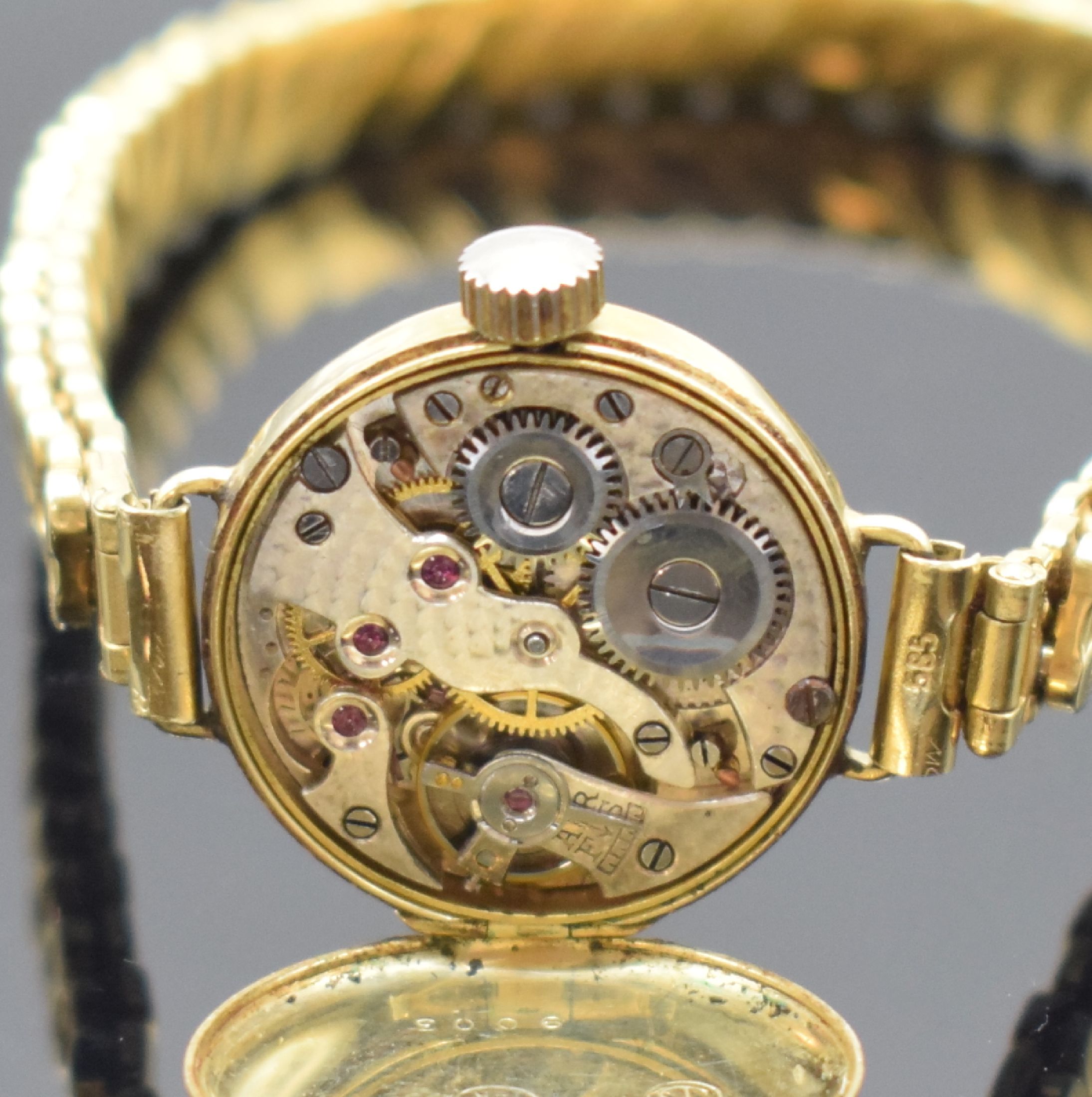 Detail f: BIDLINGMAIER Armbanduhr in GG 585/000, Deutschland um 1925, Handaufzug, Scharnierboden, Elasto-Fixo-Scheren- Gliederband m. Goldkappen in GG 585/000 ...